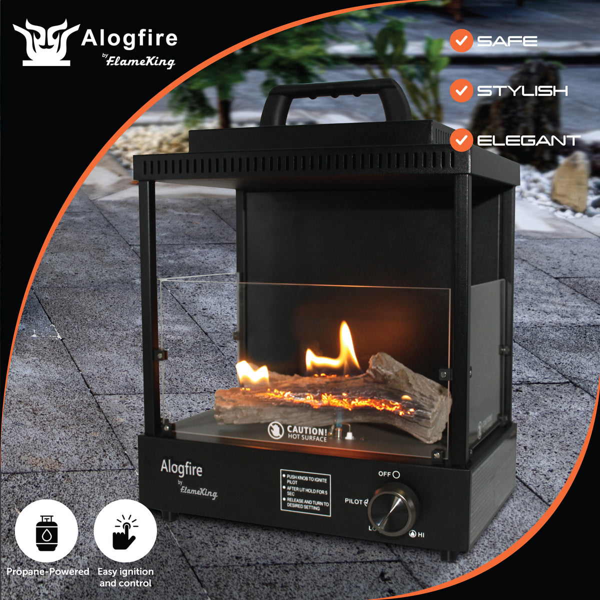 Flame King Portable Propane Alogfire Fireplace Heater Indoor and Outdo