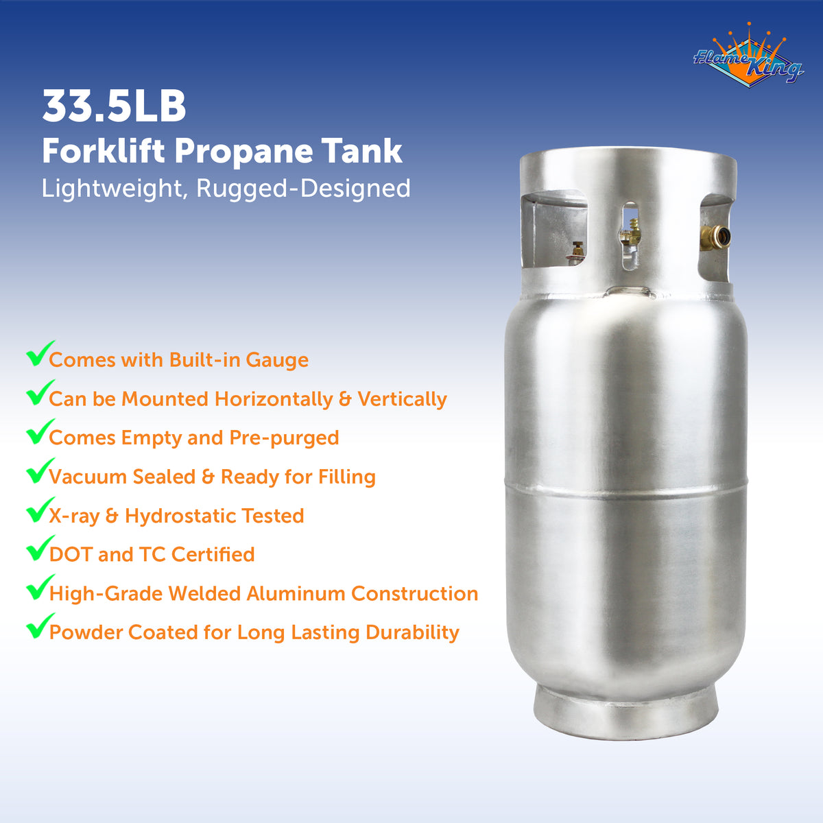Flame King 2 Pack 33.5lb Aluminum Forklift Propane Tanks Cylinders wit