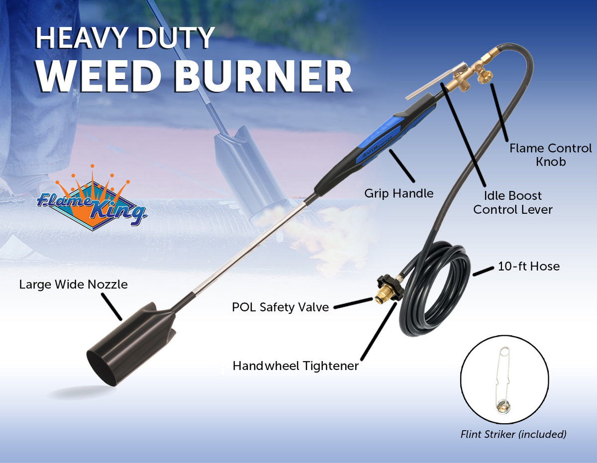 Propane Weed Burner Torch Kit - 35" Long Arm, 200,000 BTU, With Igniter, Flame Control & Weeding Rake