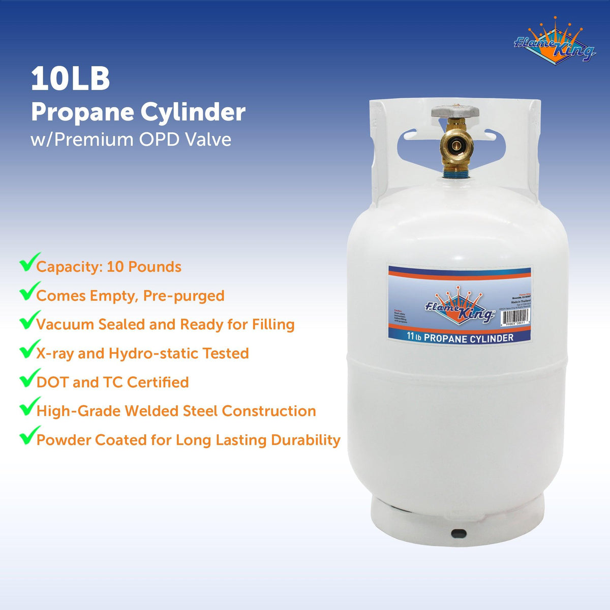 10lb Propane Tank LP Cylinder with OPD - Flame King