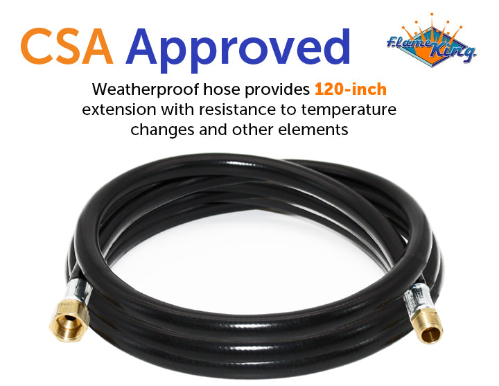 Flame King Connect Regulator to Gas Piping, Propane Thermo Plastic Rubber Hose Assembly, 120-inch, 3/8-inch ID for RVs and Travel Trailers