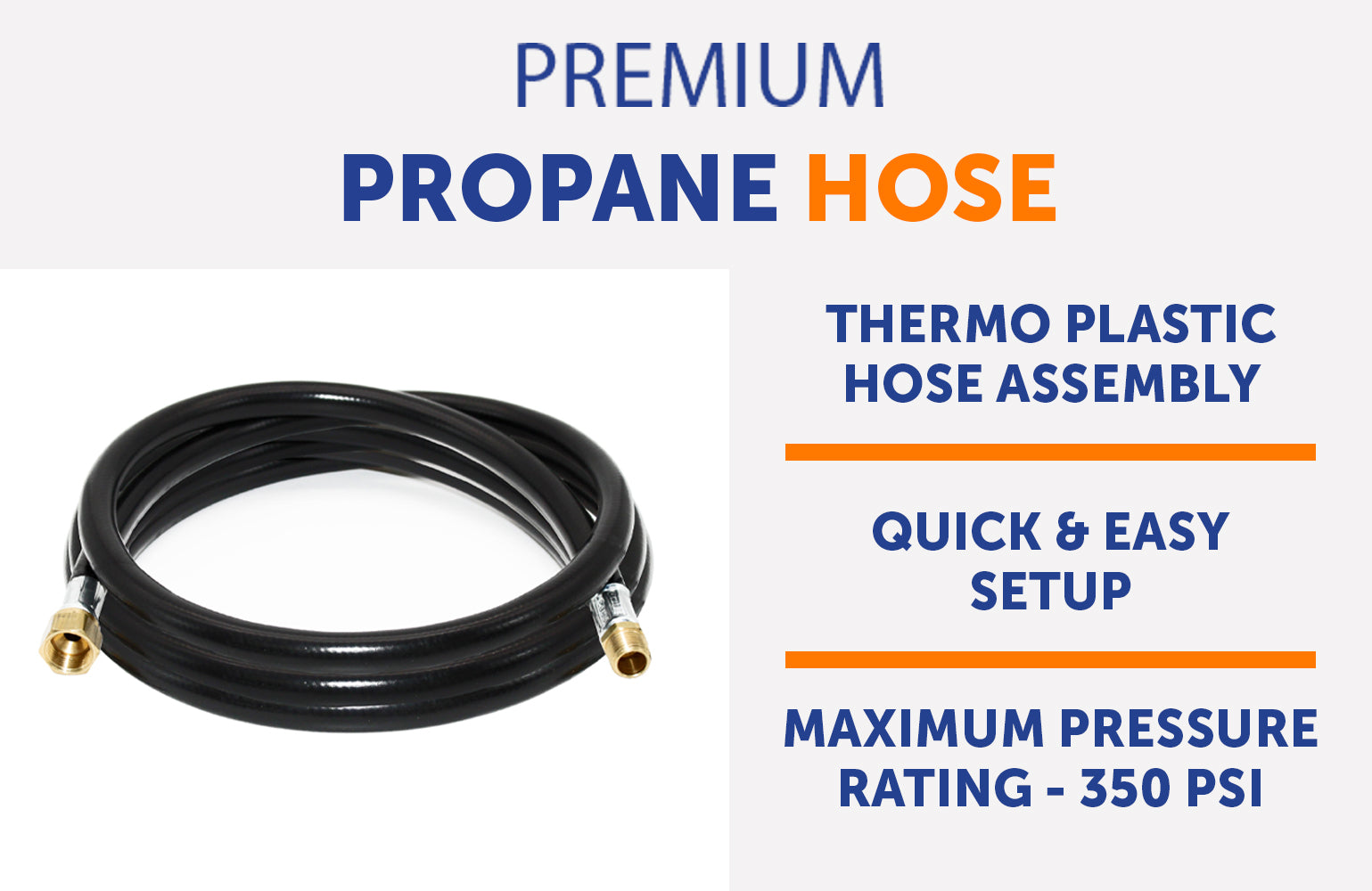 Flame King Connect Regulator to Gas Piping, Propane Thermo Plastic Rubber Hose Assembly, 120-inch, 3/8-inch ID for RVs and Travel Trailers