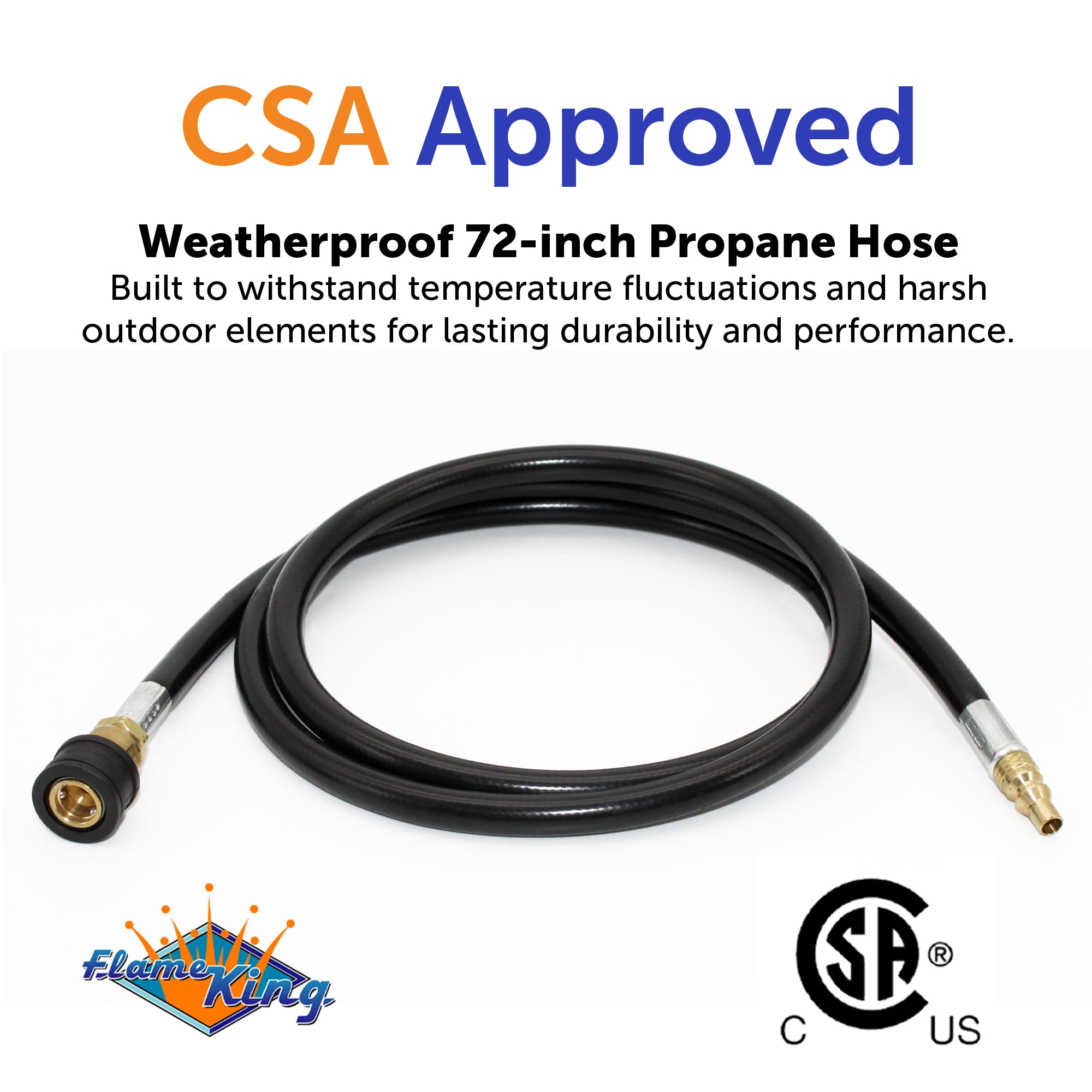 Flame King RV, Van, Trailer, Dual Quick Connect Hose, LP Gas Only, 72 Inch, 1/4 Inch