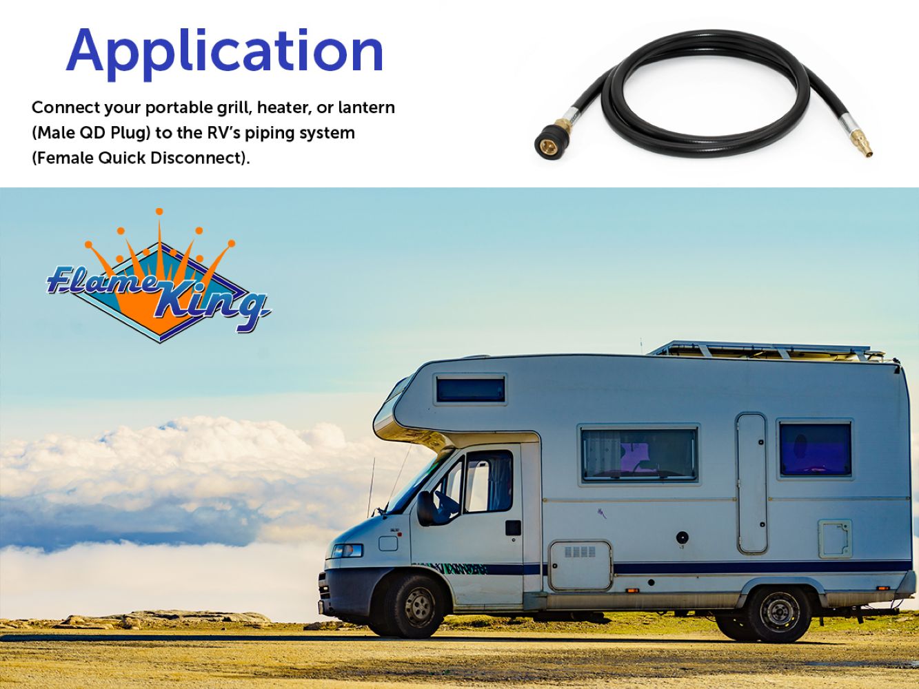 Flame King RV, Van, Trailer, Dual Quick Connect Hose, LP Gas Only, 72 Inch, 1/4 Inch