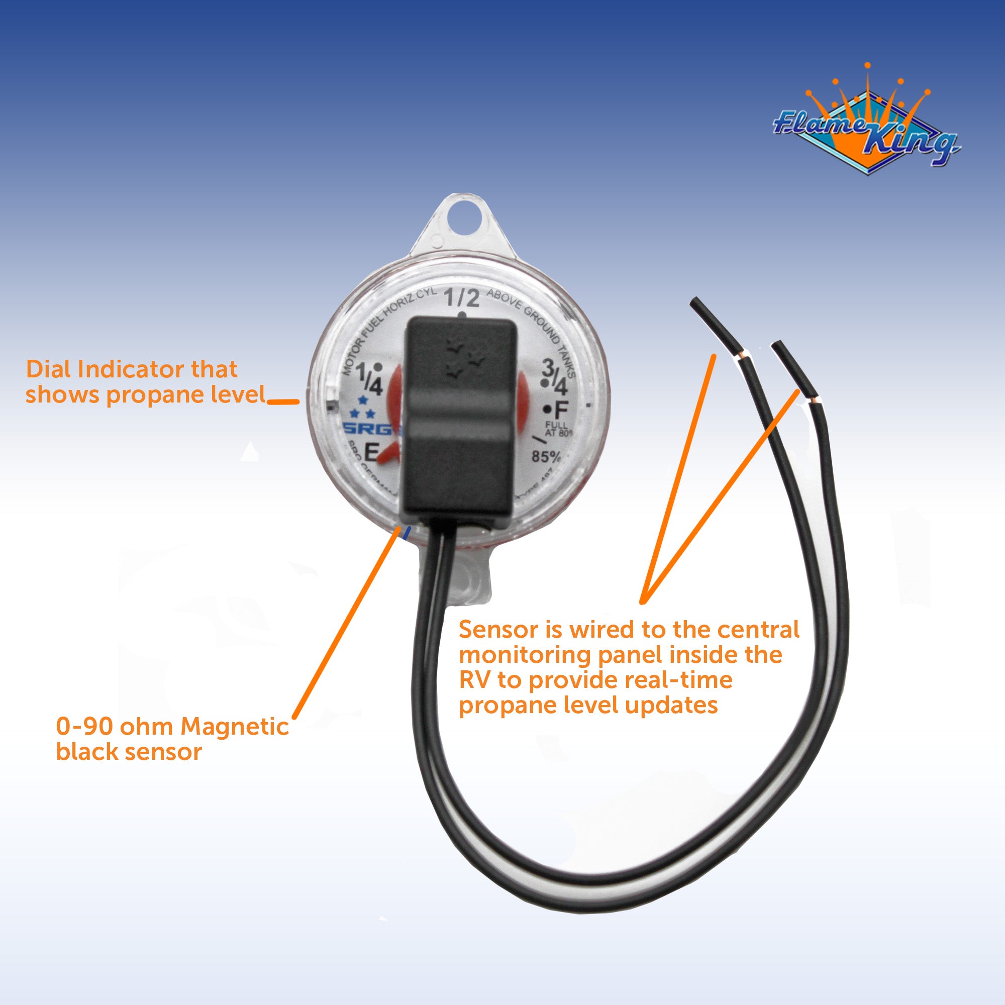 0-90 Ohm Twin-Site Remote Dial Gauge for RV ASME Propane Tanks - Flame King