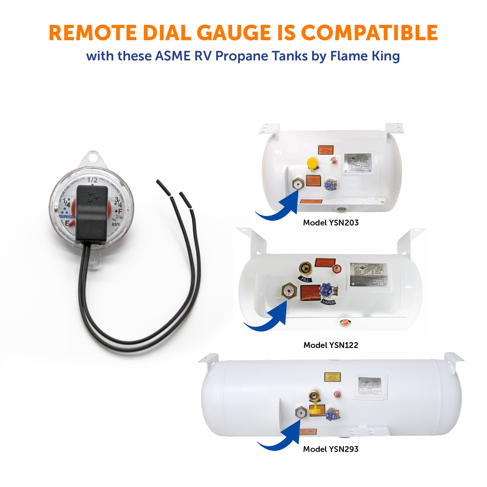 0-90 Ohm Twin-Site Remote Dial Gauge for RV ASME Propane Tanks - Flame King