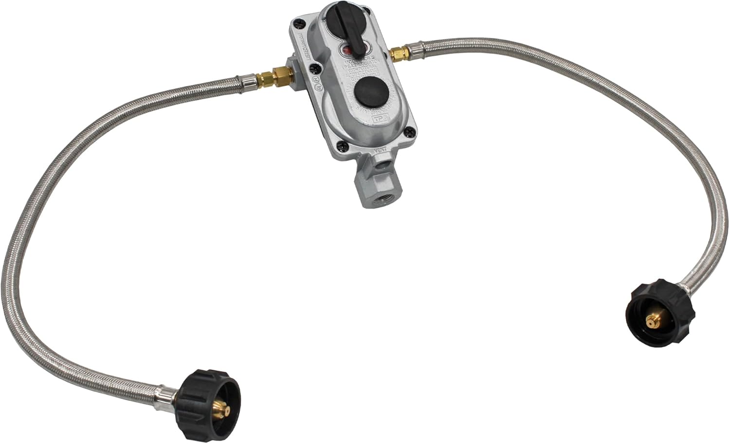 2 Stage Auto Changeover LP Propane Gas Regulator Two 18 inch Steel Braided Pigtail Hoses RVs Vans Trailers