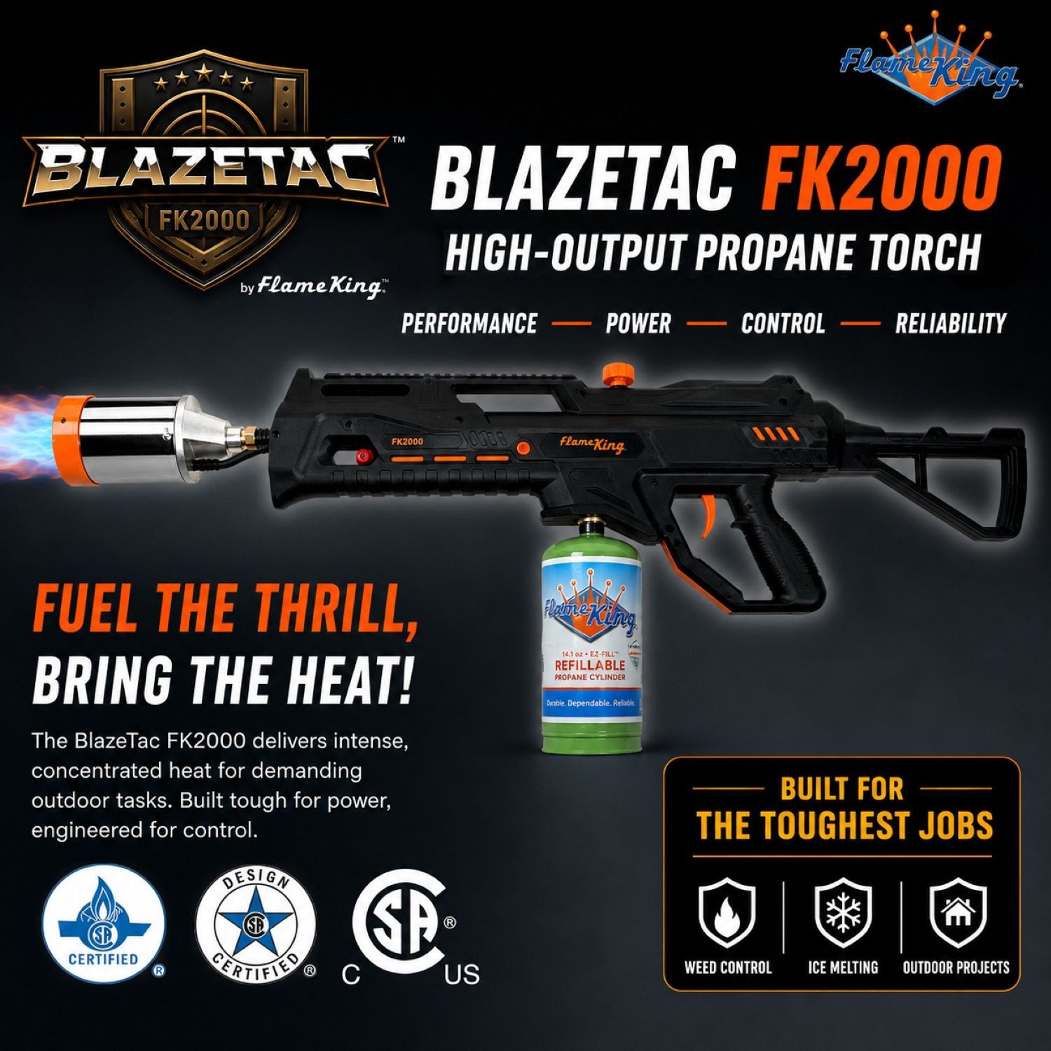 Flame King BlazeTac FK2000 Propane Torch Gun Weed Burner, Trigger Igni