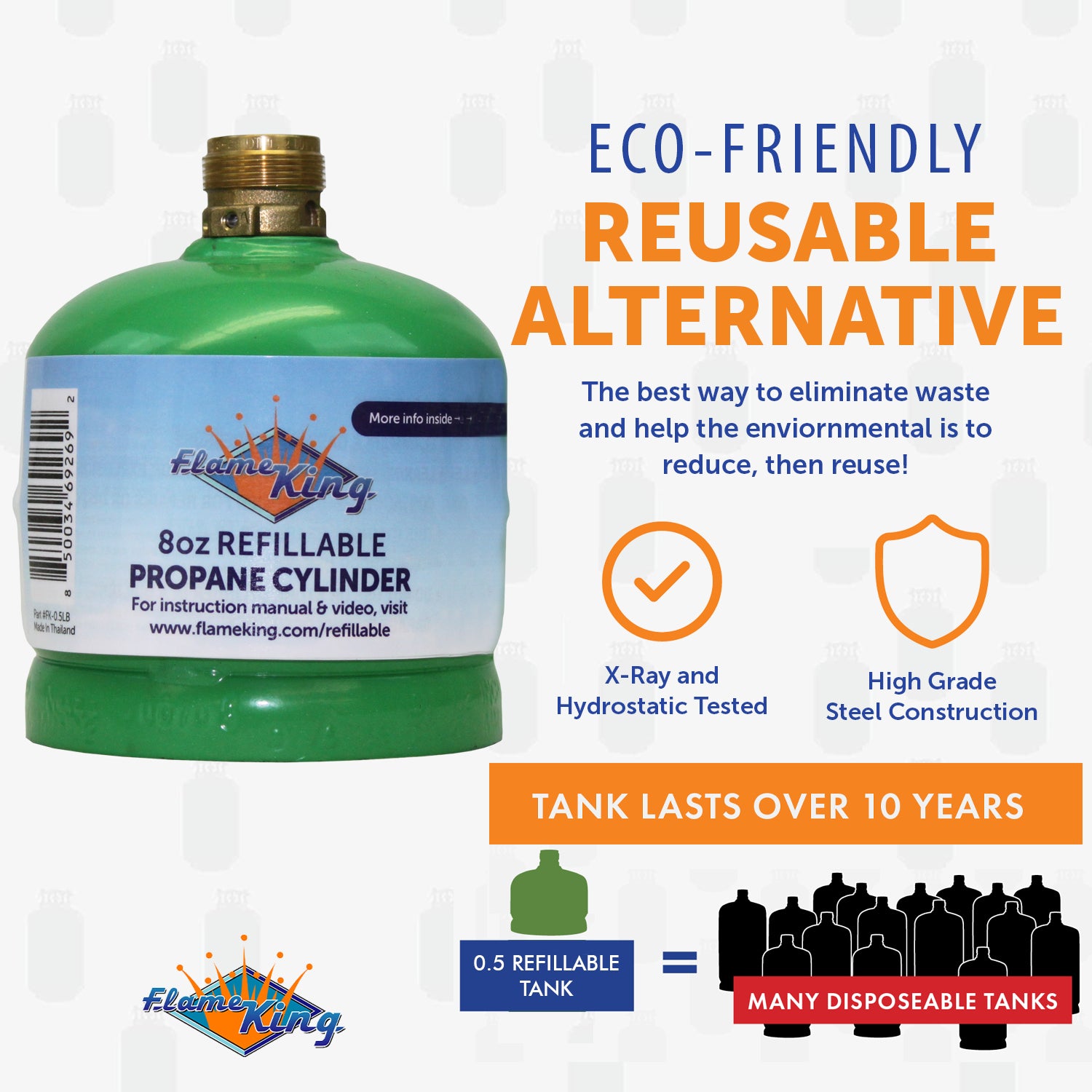 Flame King Eco Friendly Sustainable Refillable 1 lb Empty Propane Cylinder  Tank Reusable