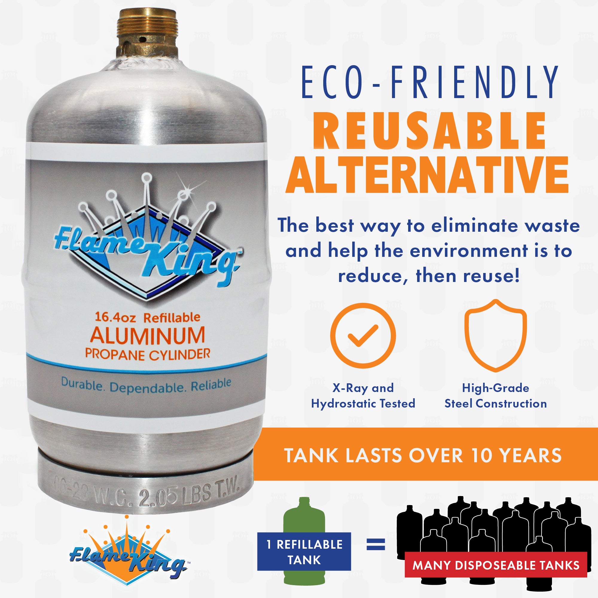 Flame King Eco Friendly Sustainable 1lb Aluminum Refillable Propane Tank LP Cylinder