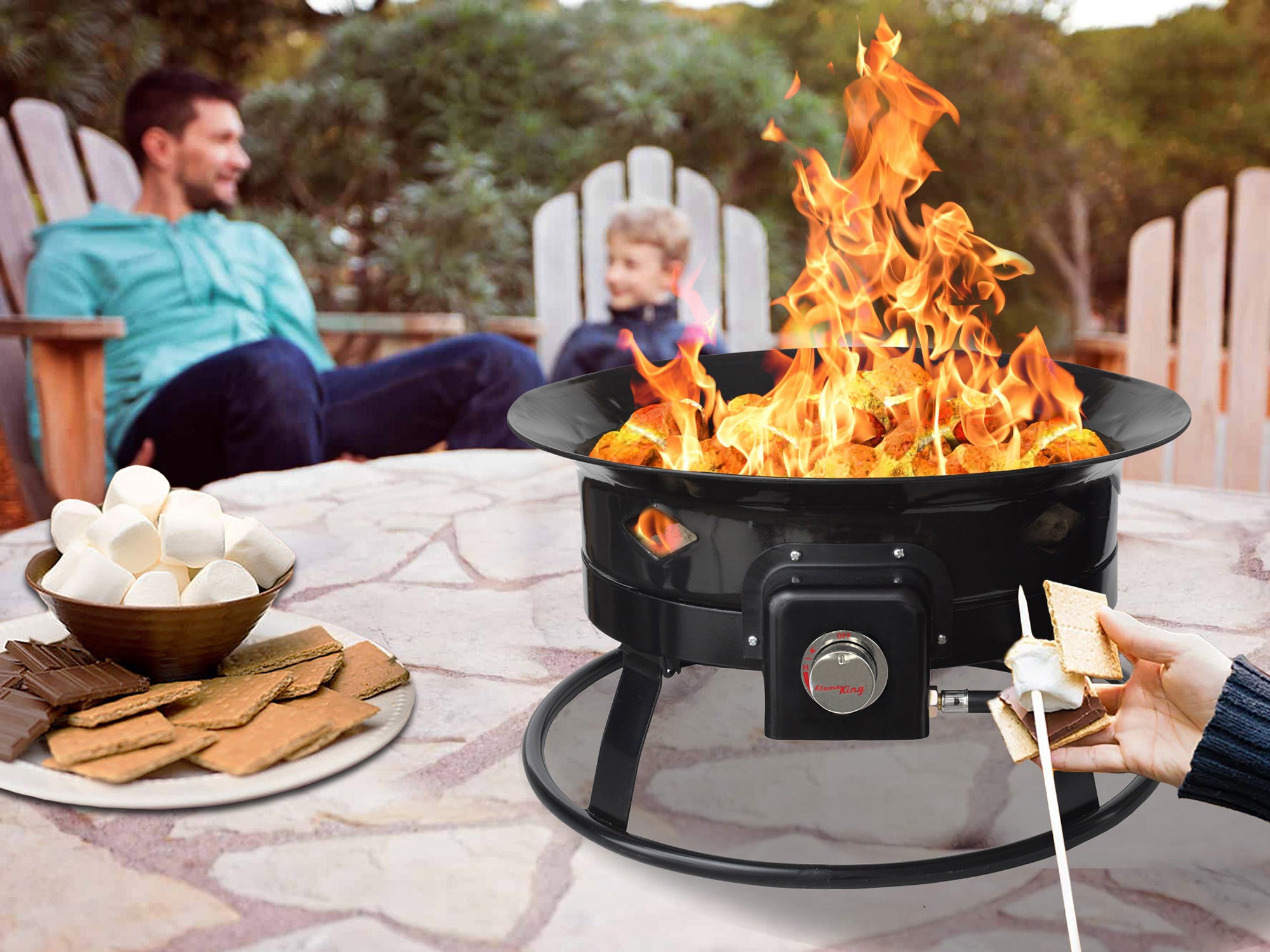 Outdoor Portable Propane Gas 19″ Fire Pit Bowl with Self Igniter Cover