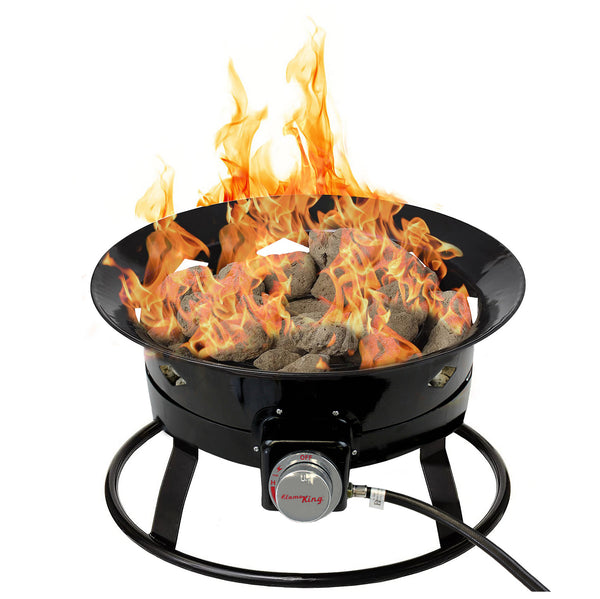 Flame King Outdoor Portable Propane Gas 19″ Fire Pit Bowl with Self Igniter Cover Carry Straps