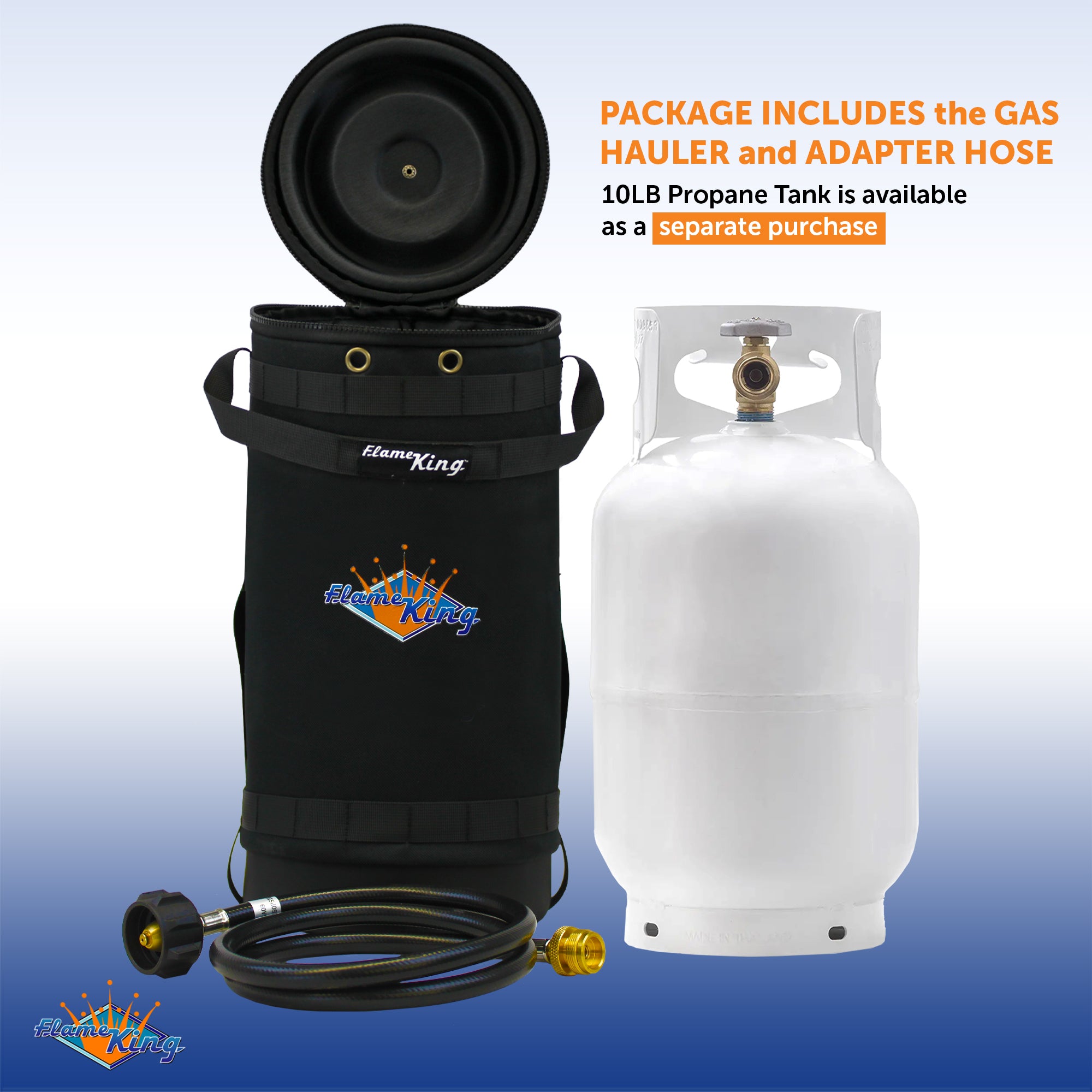 Flame King Propane Gas Hauler Kit-Insulated Protective Carry Case for 10lb Propane Tank plus Adapter Hose