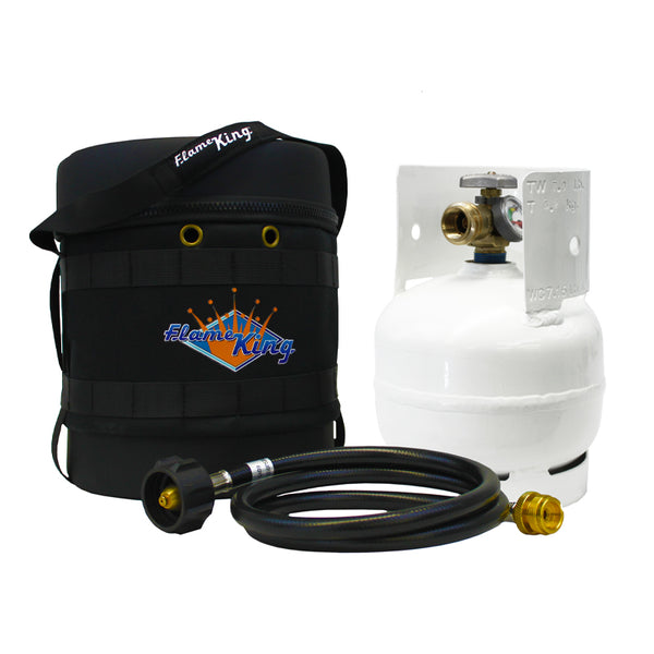 Flame King Propane Gas Hauler Kit 3lb Propane Tank, Adapter Hose and Insulated Protective Carry Case