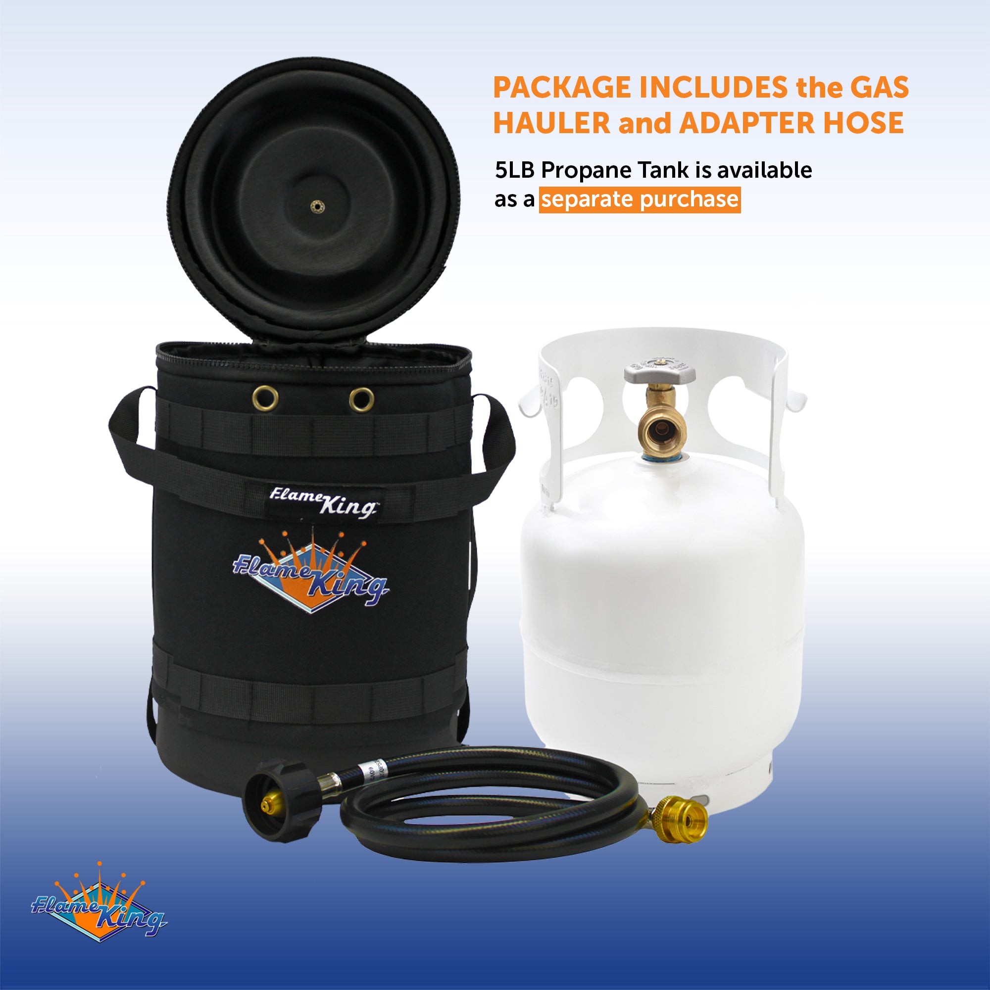 Flame King Propane Gas Hauler Kit-Insulated Protective Carry Case for 5lb Propane Tank plus Adapter Hose