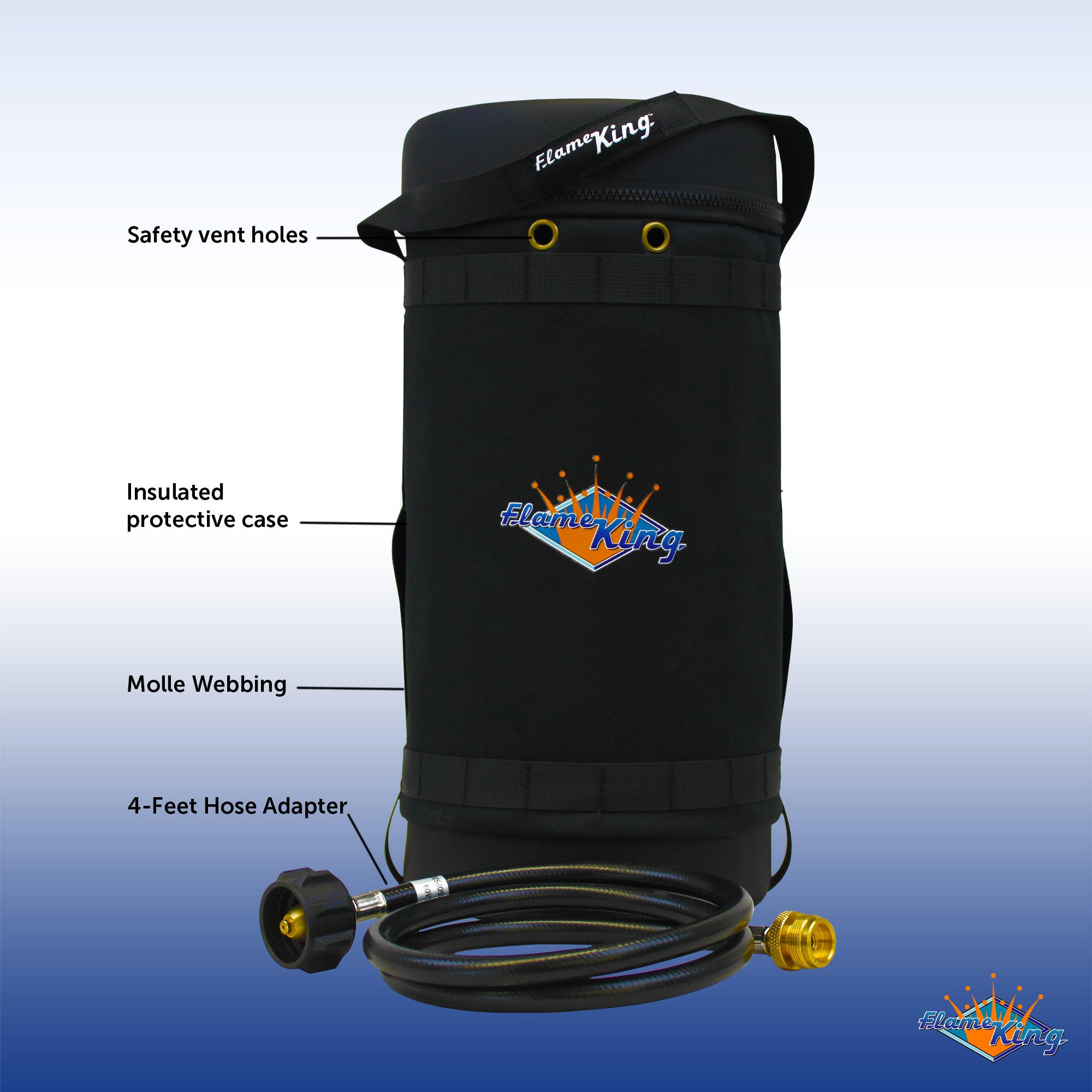 Flame King Propane Gas Hauler Kit 10lb Propane Tank, Adapter Hose and Insulated Protective Carry Case
