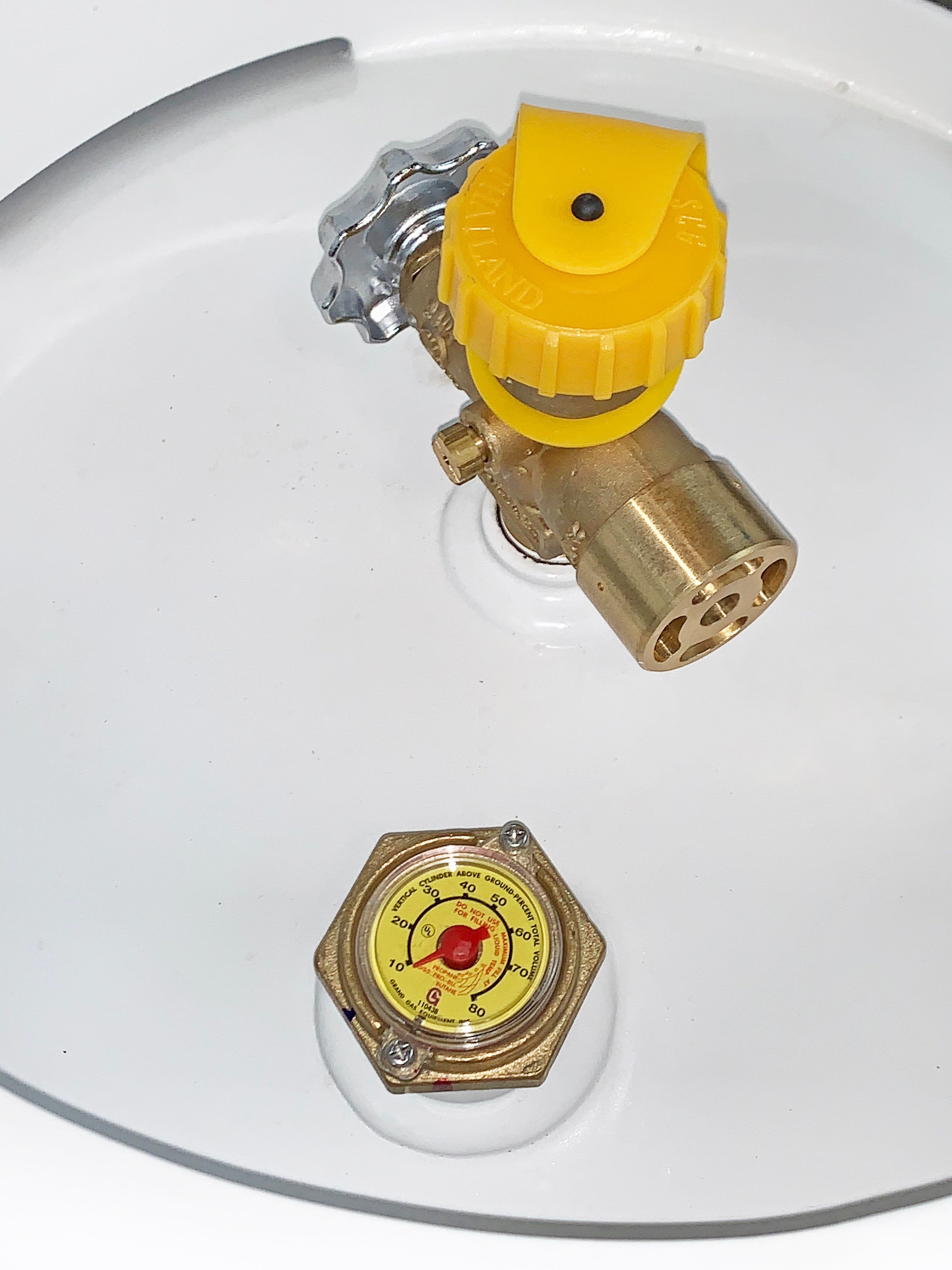 Propane Multi Valve Flame King 100lb 25 gallons ASME Propane Tank w/ Valves, Gauge & Lid, White