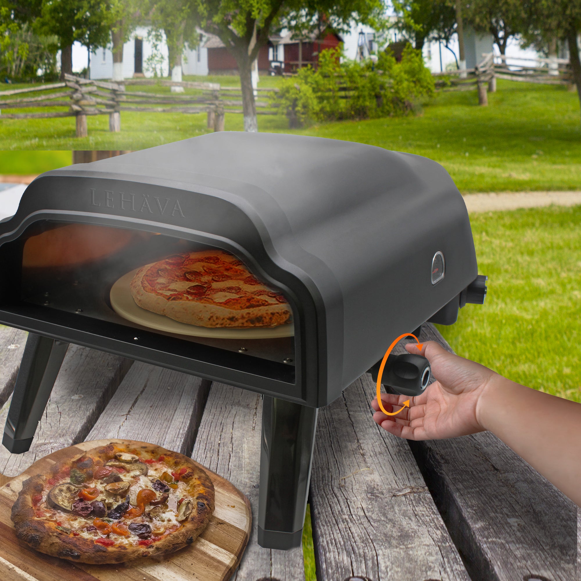 Flame King Outdoor Portable 14-inch Propane Pizza Oven Gas 360 Degree Rotating Stone