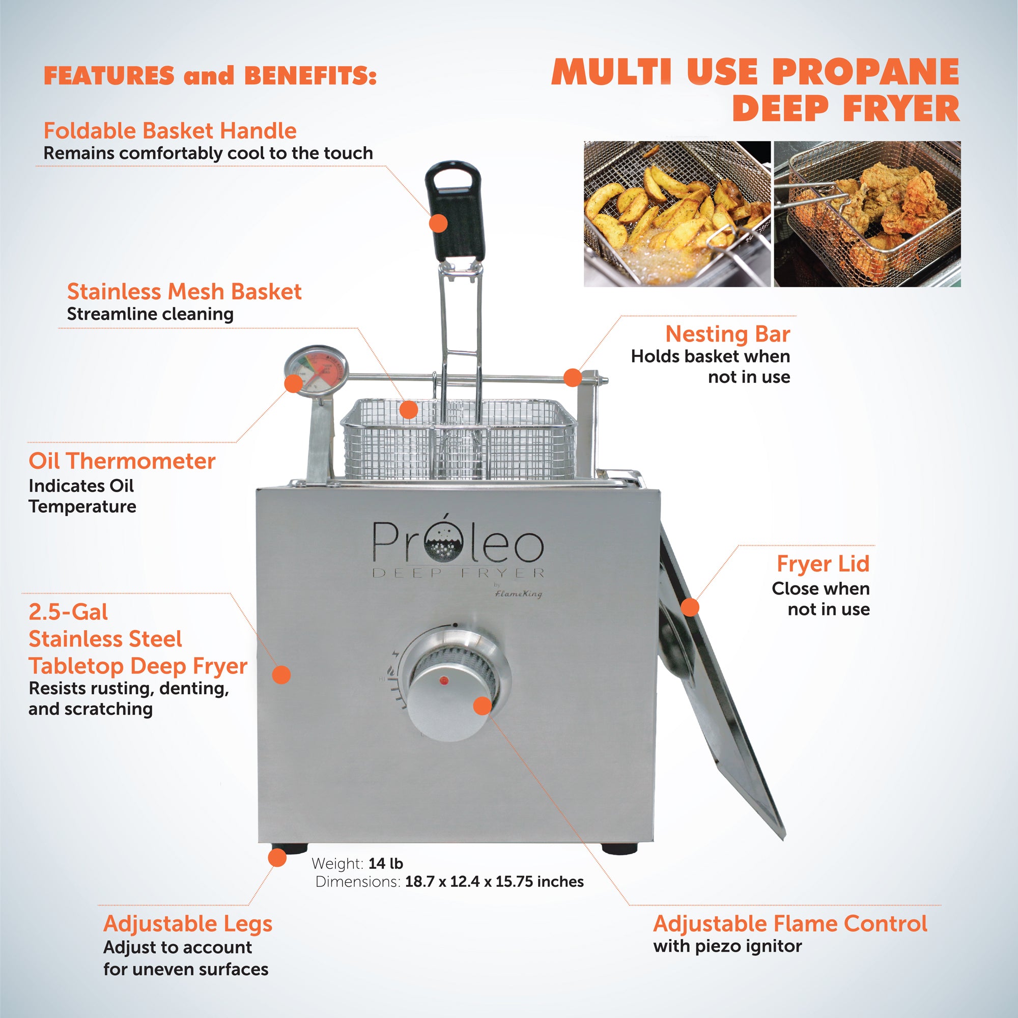 Flame King Proleo Portable Propane Deep Fryer