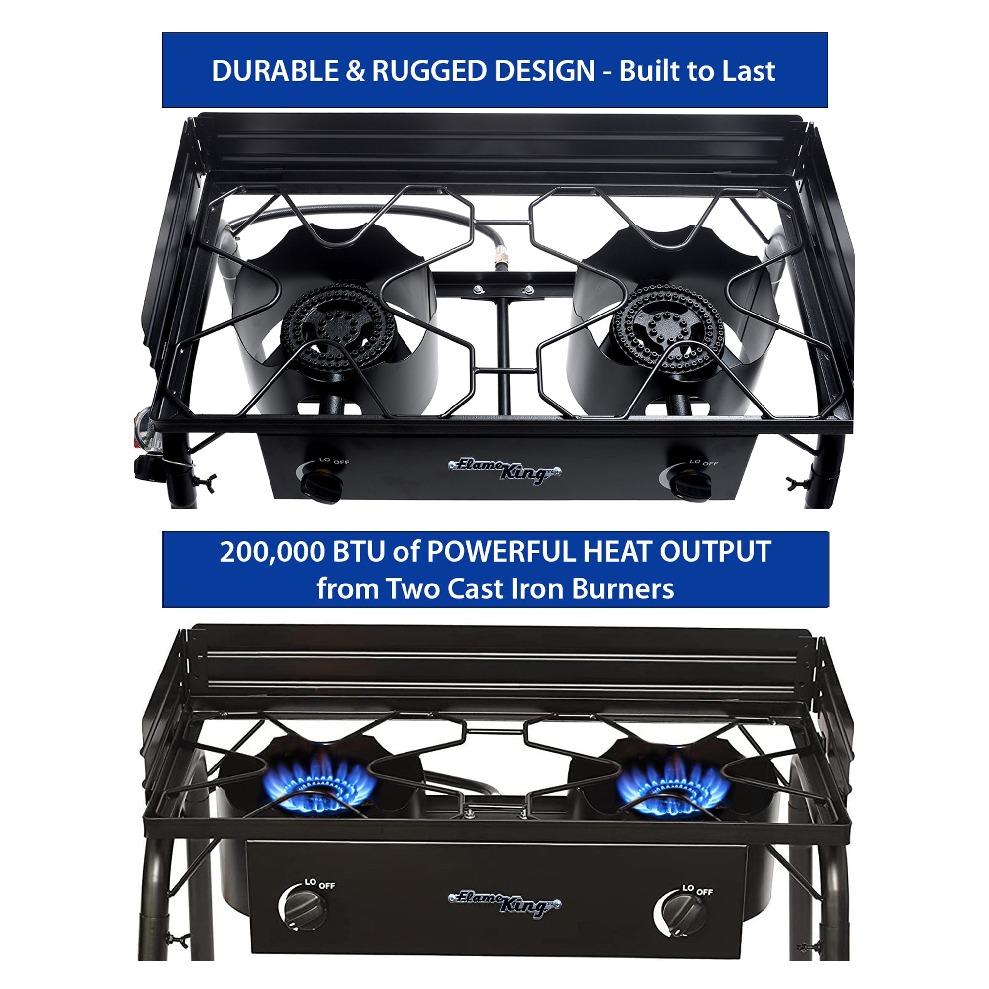 Outdoor Propane Double Dual Burner Cooker Stove - Flame King