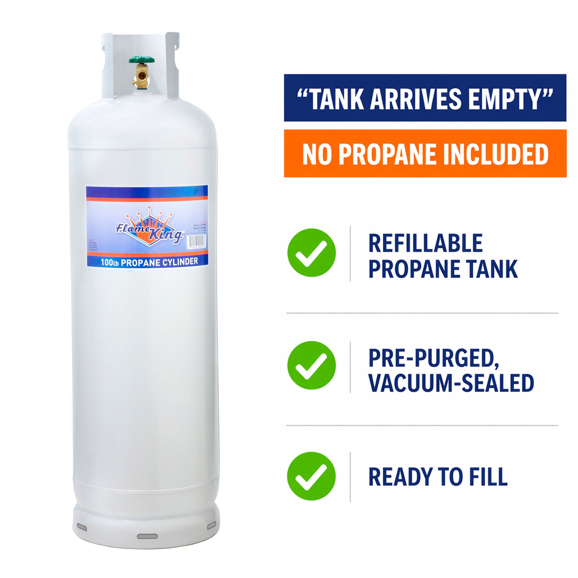 100lb Propane Tank LP Cylinder with POL Valve - Flame King