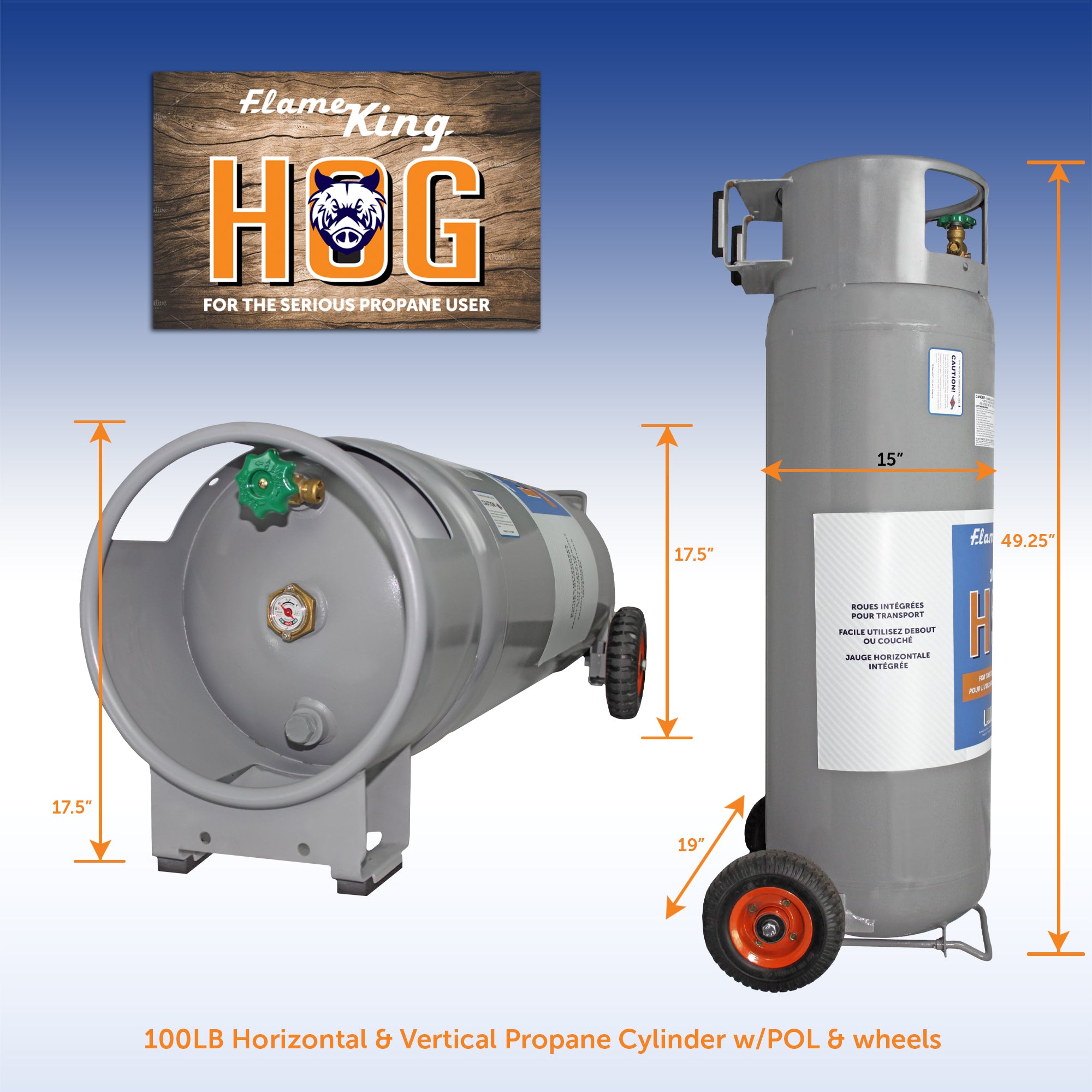 100lb Horizontal & Vertical Propane Cylinder with POL & Wheels