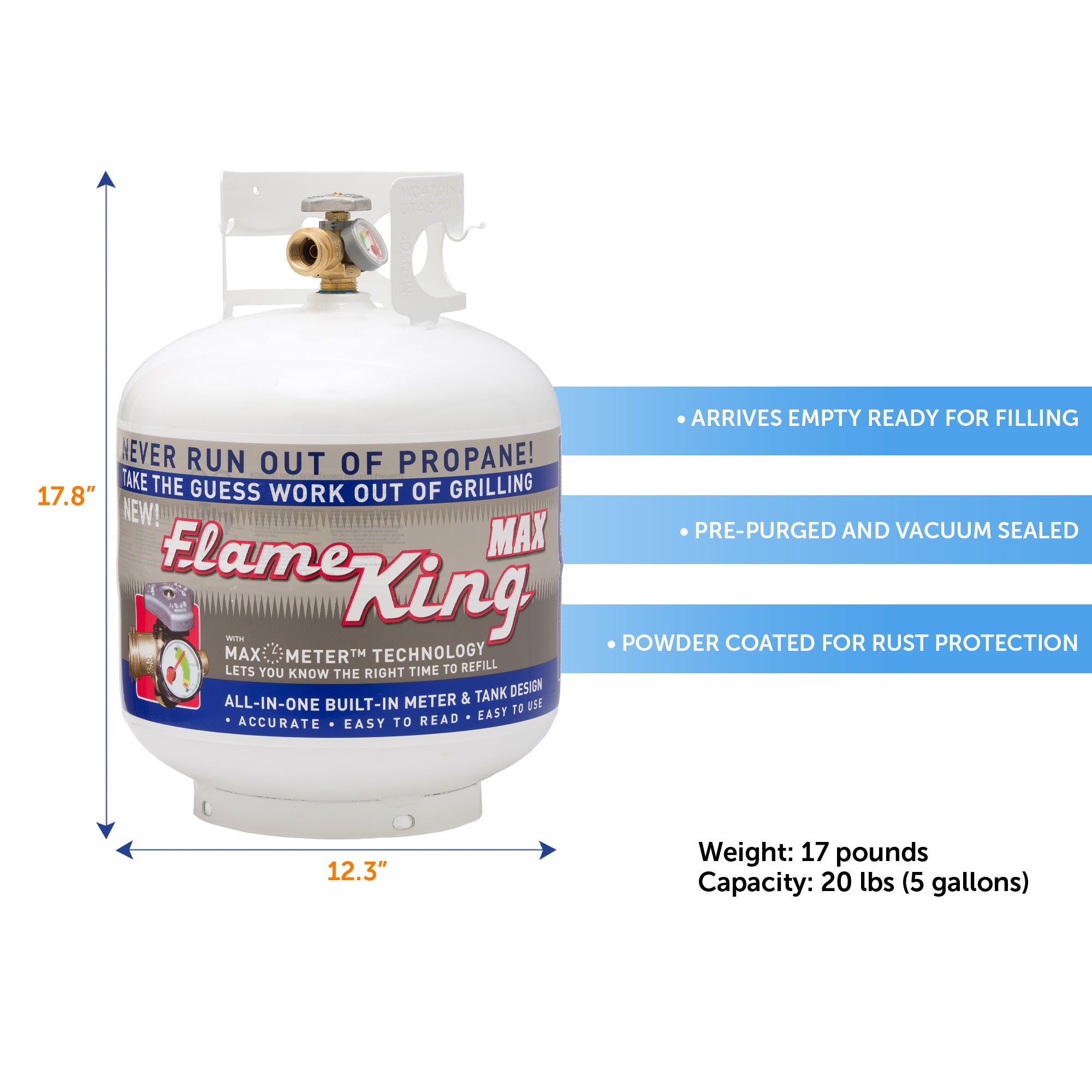 Flame King 20lb Propane Tank LP Cylinder with OPD & Gauge