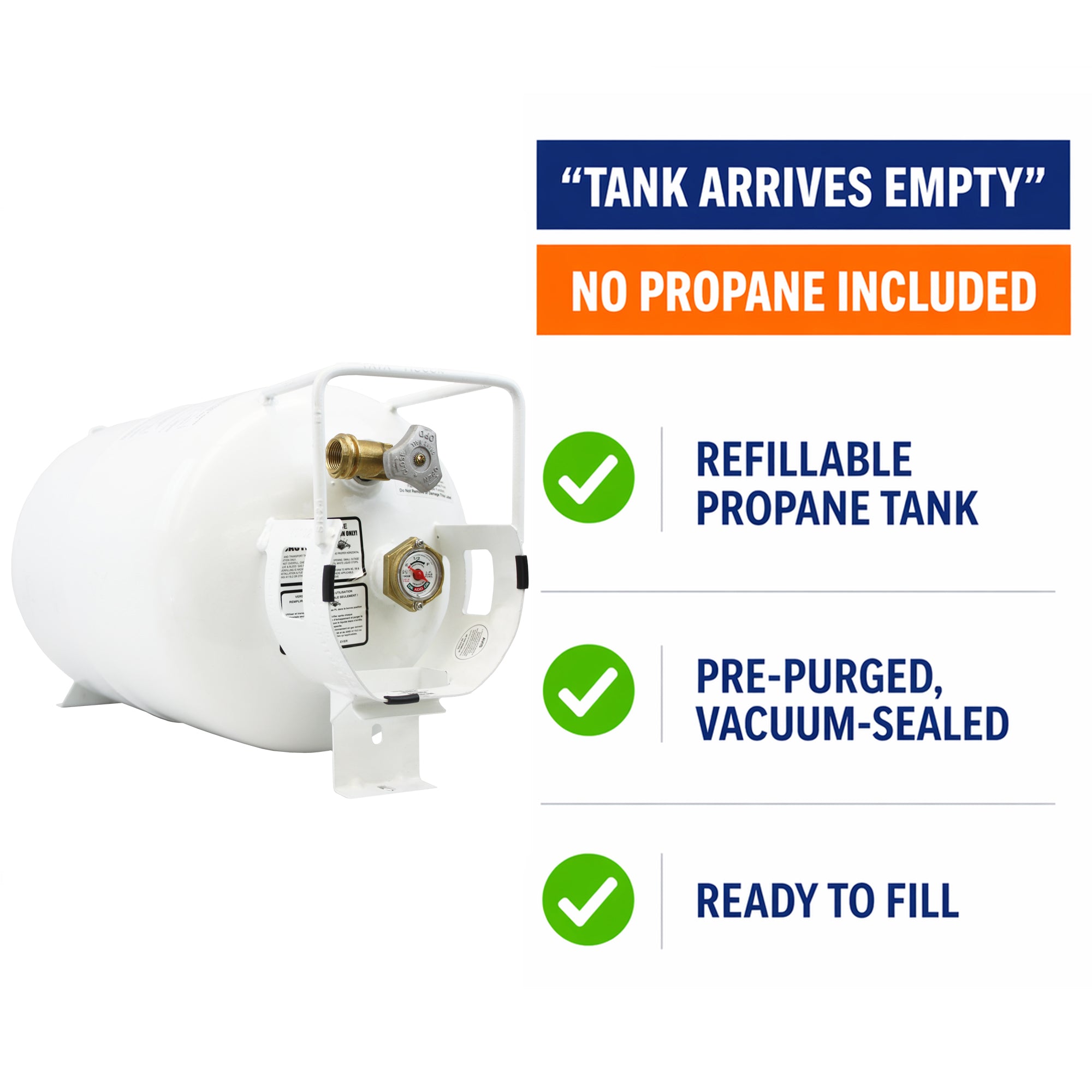 30lb Horizontal Propane Cylinder Tank With Valve and Gauge Rv Trailer ...