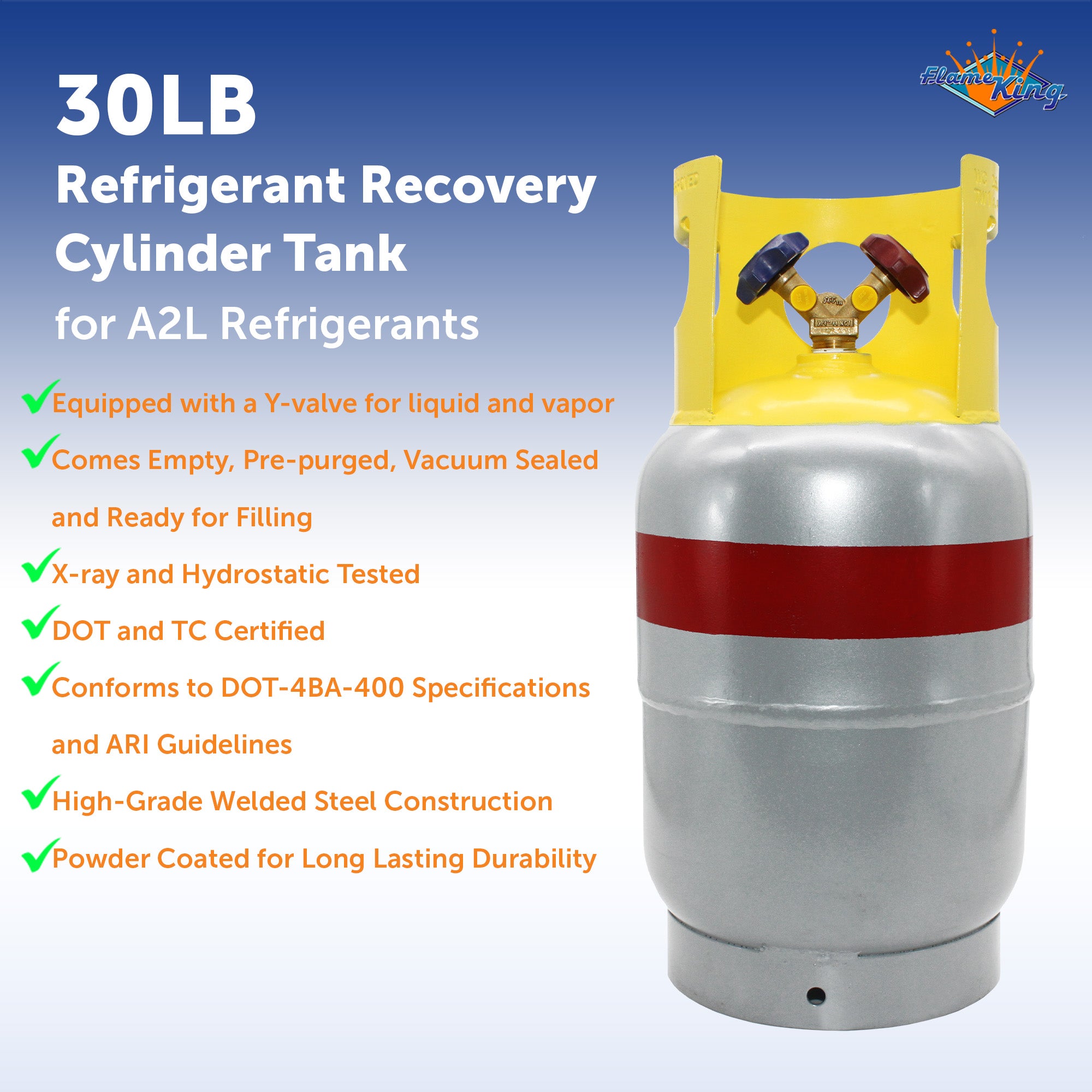 Flame King YSNR239 239lb Refrigerant Recovery Cylinder Tank – Gray, 1 Year Warranty