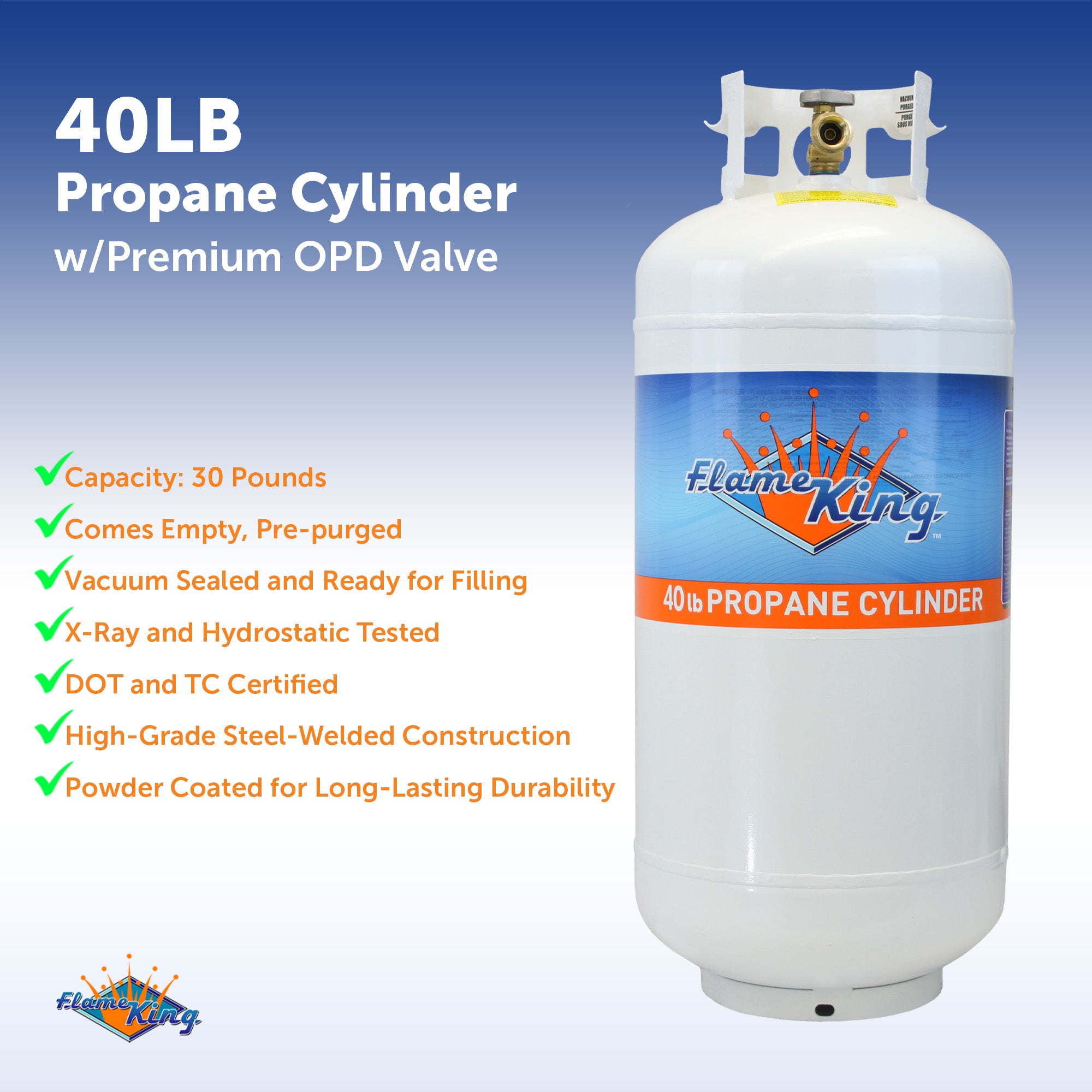 40lb Propane Tank LP Cylinder with OPD - Flame King