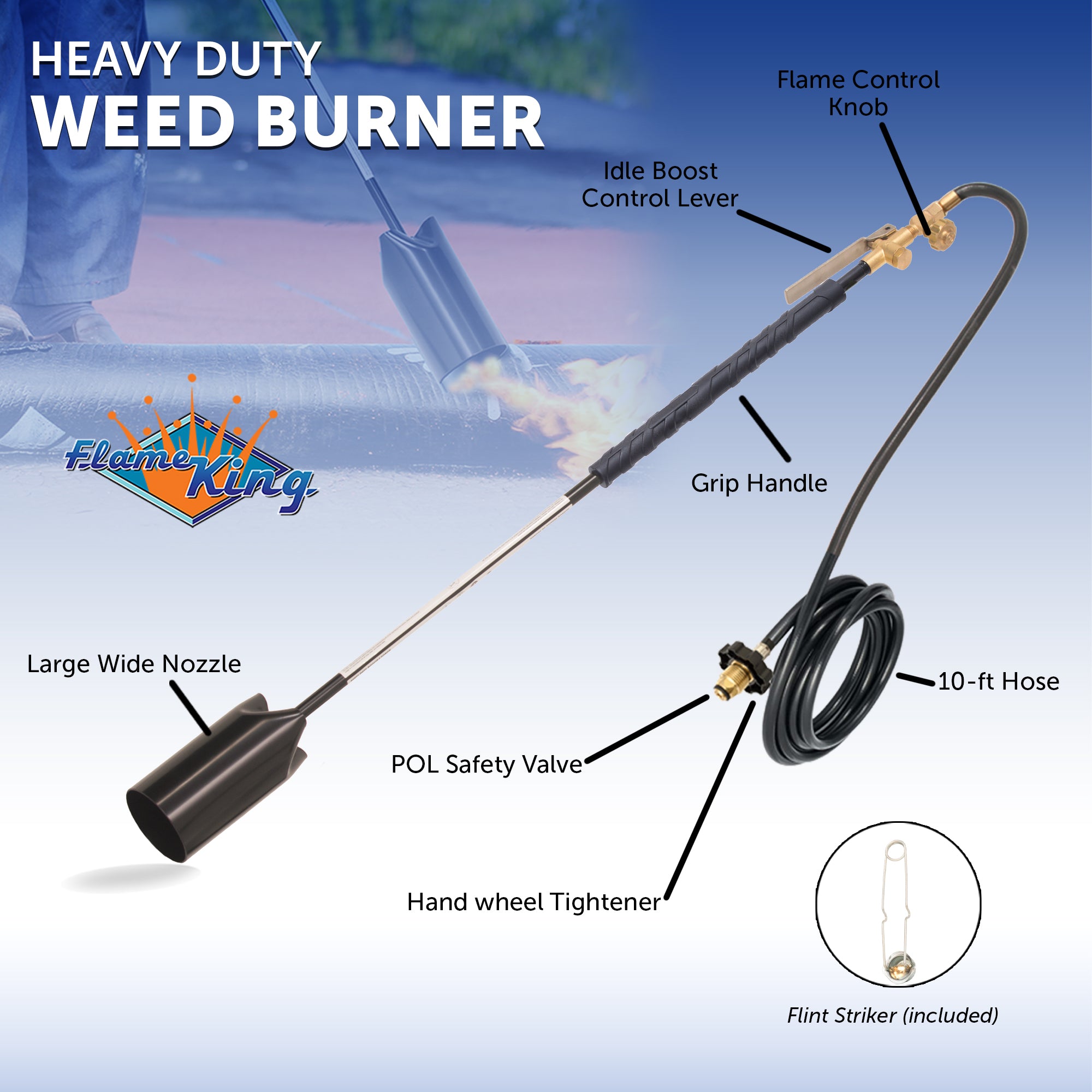 Flame King Bundle 5lb Propane Tank + 500,000 BTU Weed Burner Torch Ignitor + Propane Backpack