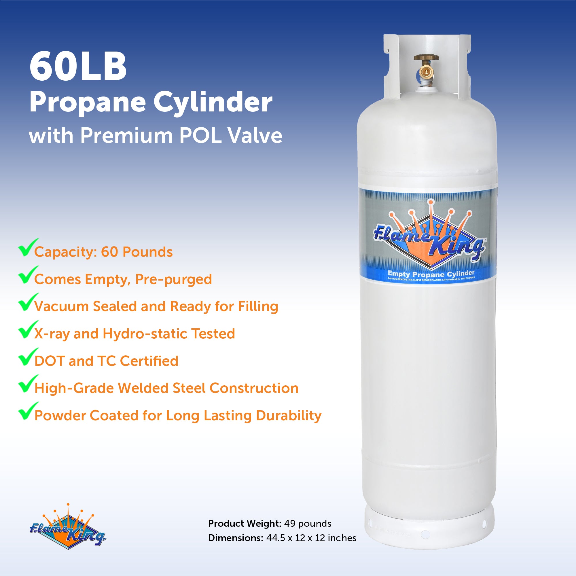 60lb Propane Tank LP Cylinder with POL - Flame King