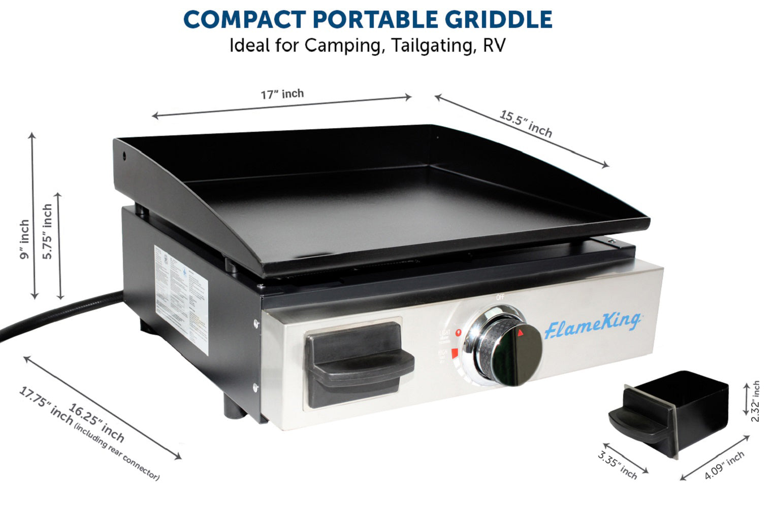 17 inch LP Griddle with Small Regulator for RV pullout - Flame King