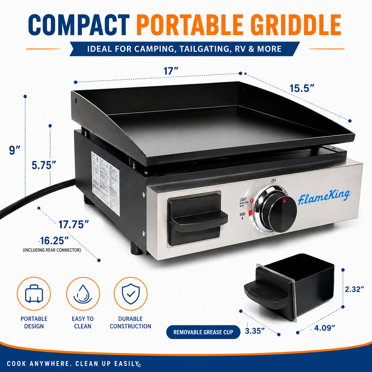 17 inch LP Griddle with Small Regulator for RV pullout - Flame King