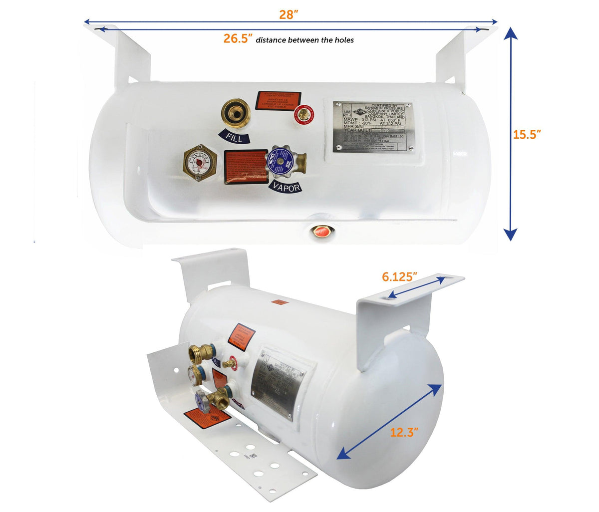 12.2 Gal ASME RV Trailer Propane Cylinder Tank - Flame King