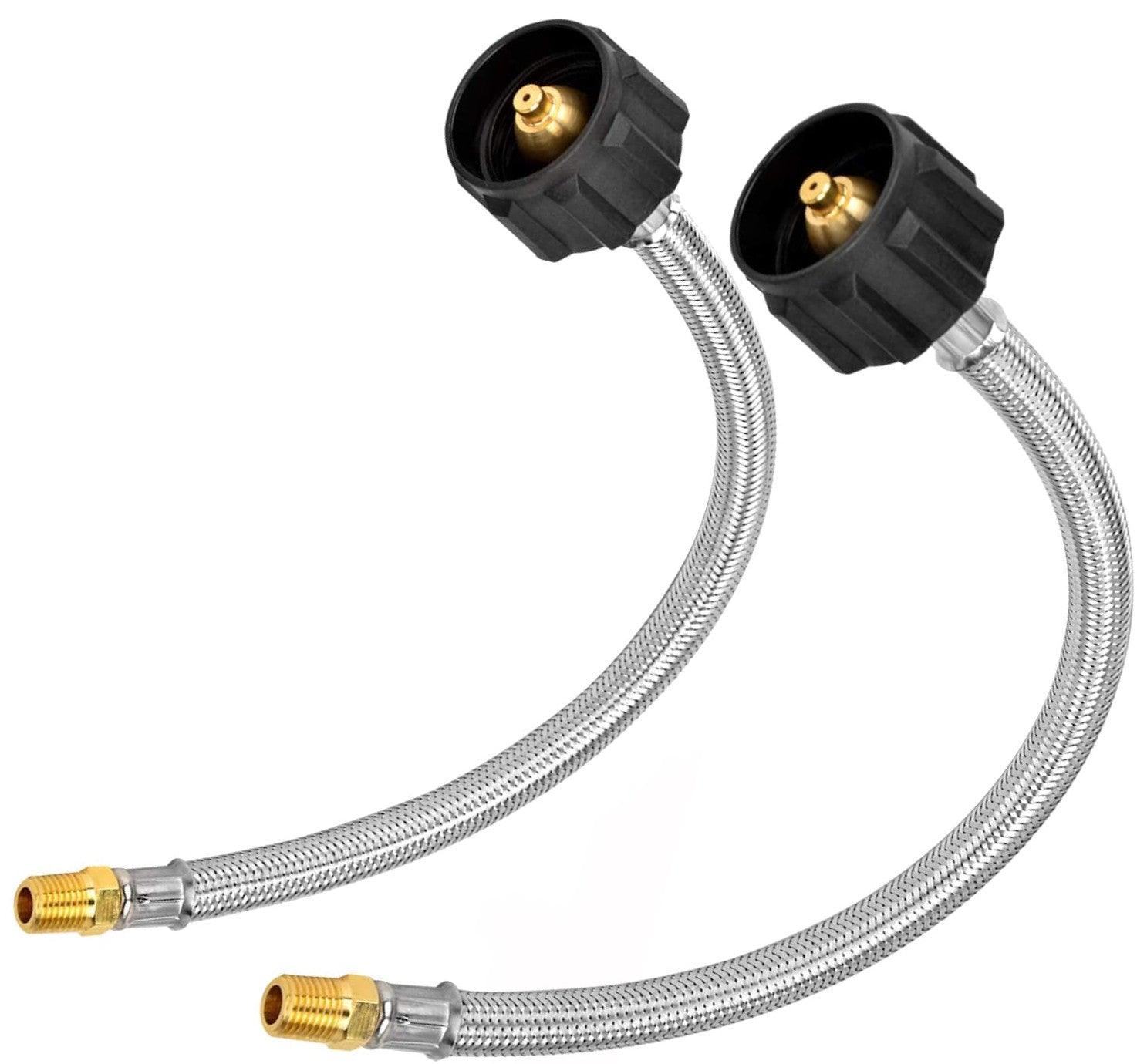 1 4" NPT Stainless Steel Braided Propane Pigtail Hose 2 Pack RV Regulators 12 inches