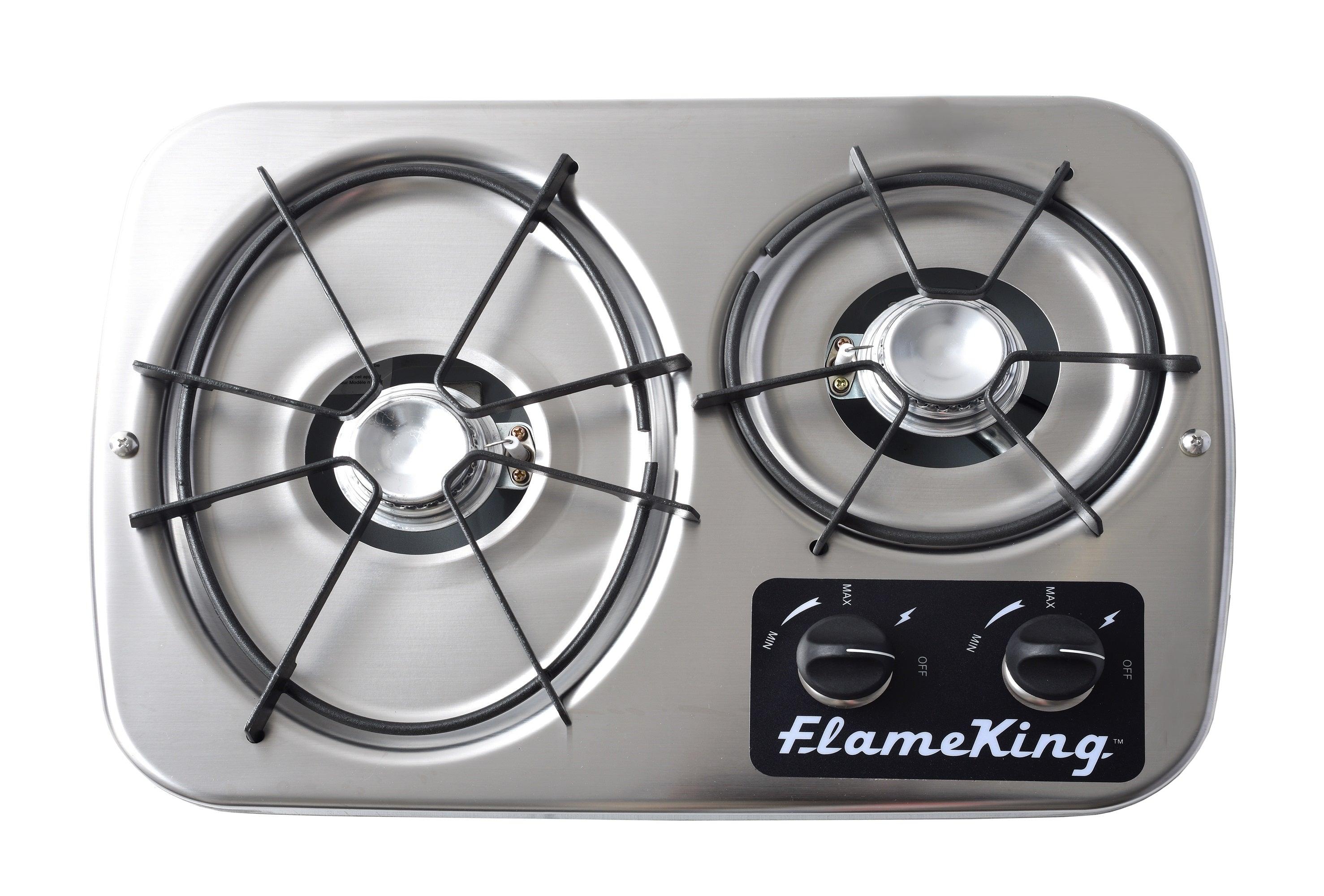 Flame King 2 Burner Built-In RV Trailer Stove with Wind Shield - Flame King