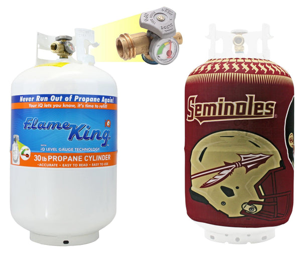 Flame King 30lb Propane Tank LP Cylinder with OPD & Gauge + Florida State Propane Tank Sleeve Cover - Flame King