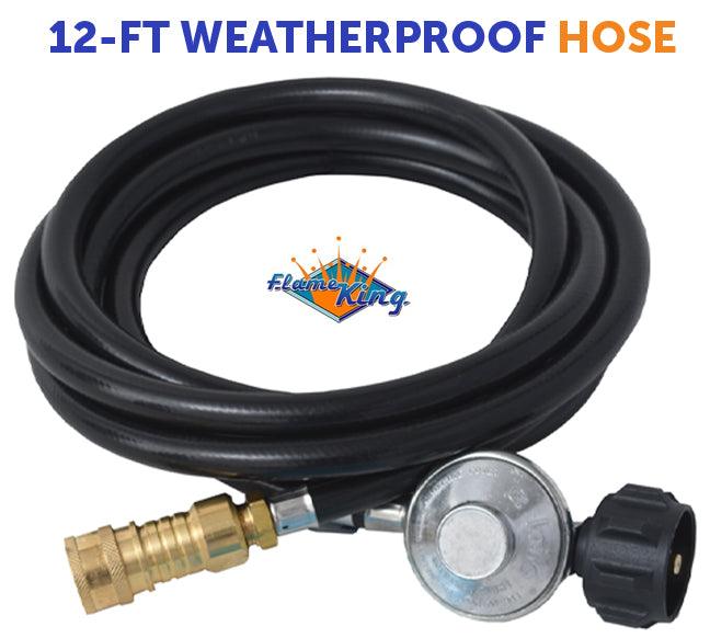 Flame King 3/8 inch Quick Connect Hose Adapter 20LB Tank Regulator Kit, 12 Feet - Flame King
