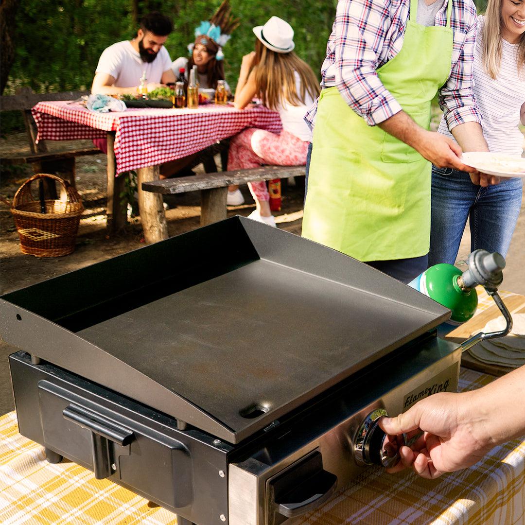 Flame King Flat Top Portable Propane Cast Iron Grill Griddle Tabletop for  Outdoor Camping, Tailgating, Outdoor Cooking
