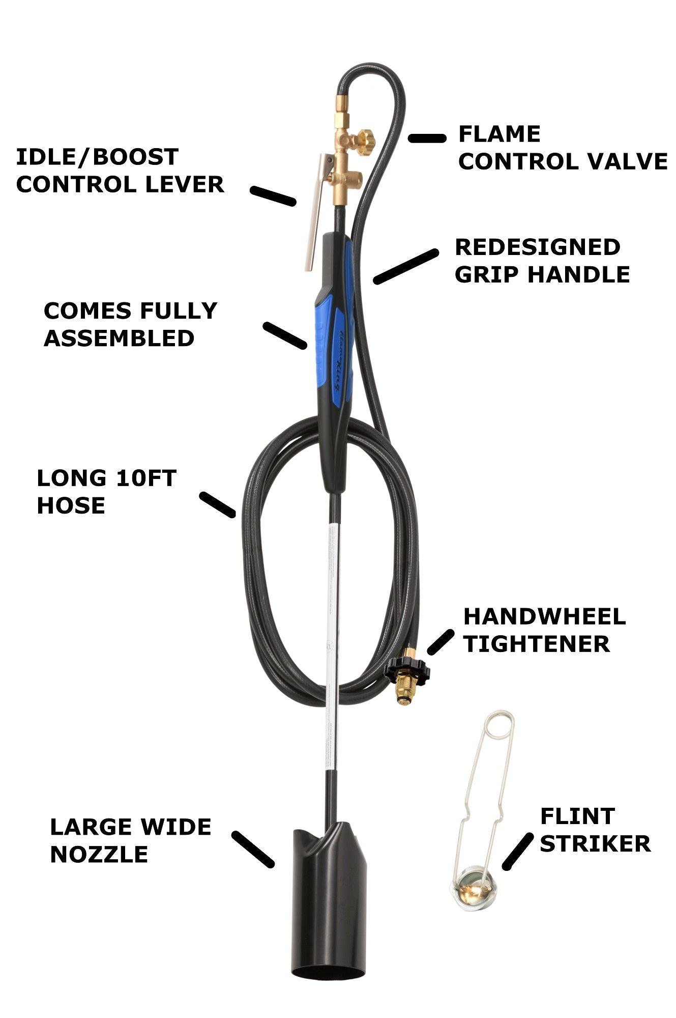 Flame King Heavy Duty Propane Torch Weed Burner with Flint Striker - Flame King