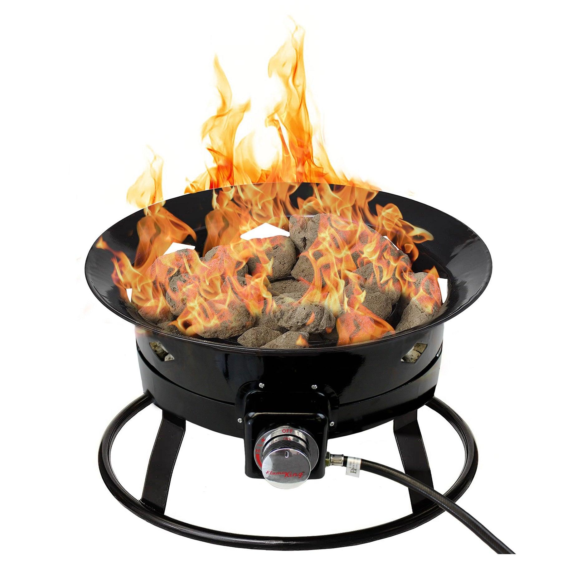 Flame King Outdoor Portable Propane Gas 19″ Fire Pit Bowl with Self Igniter, Cover, and Carry Straps - Flame King
