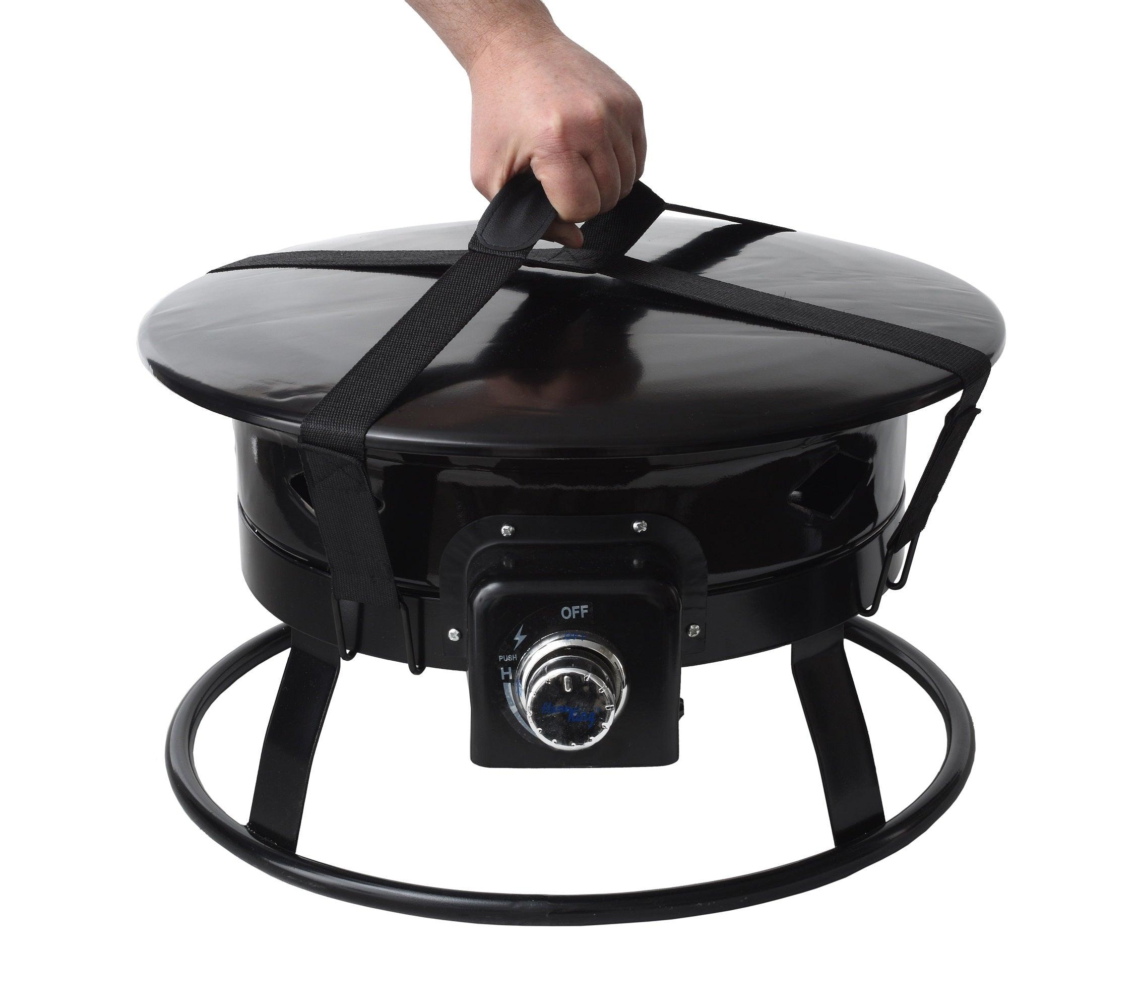 Flame King Outdoor Portable Propane Gas 19″ Fire Pit Bowl with Self Igniter, Cover, and Carry Straps - Flame King
