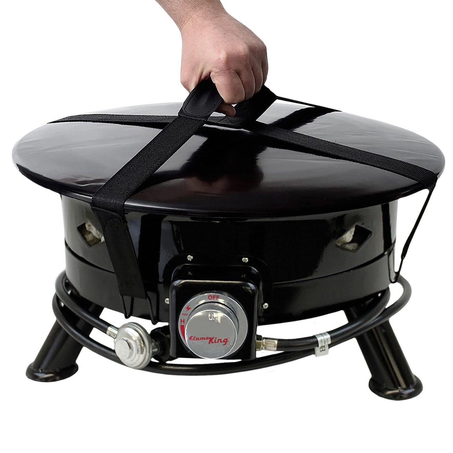 Flame King Outdoor Portable Propane Gas 24″ Fire Pit Bowl with Self Igniter, Cover, and Carry Straps - Flame King