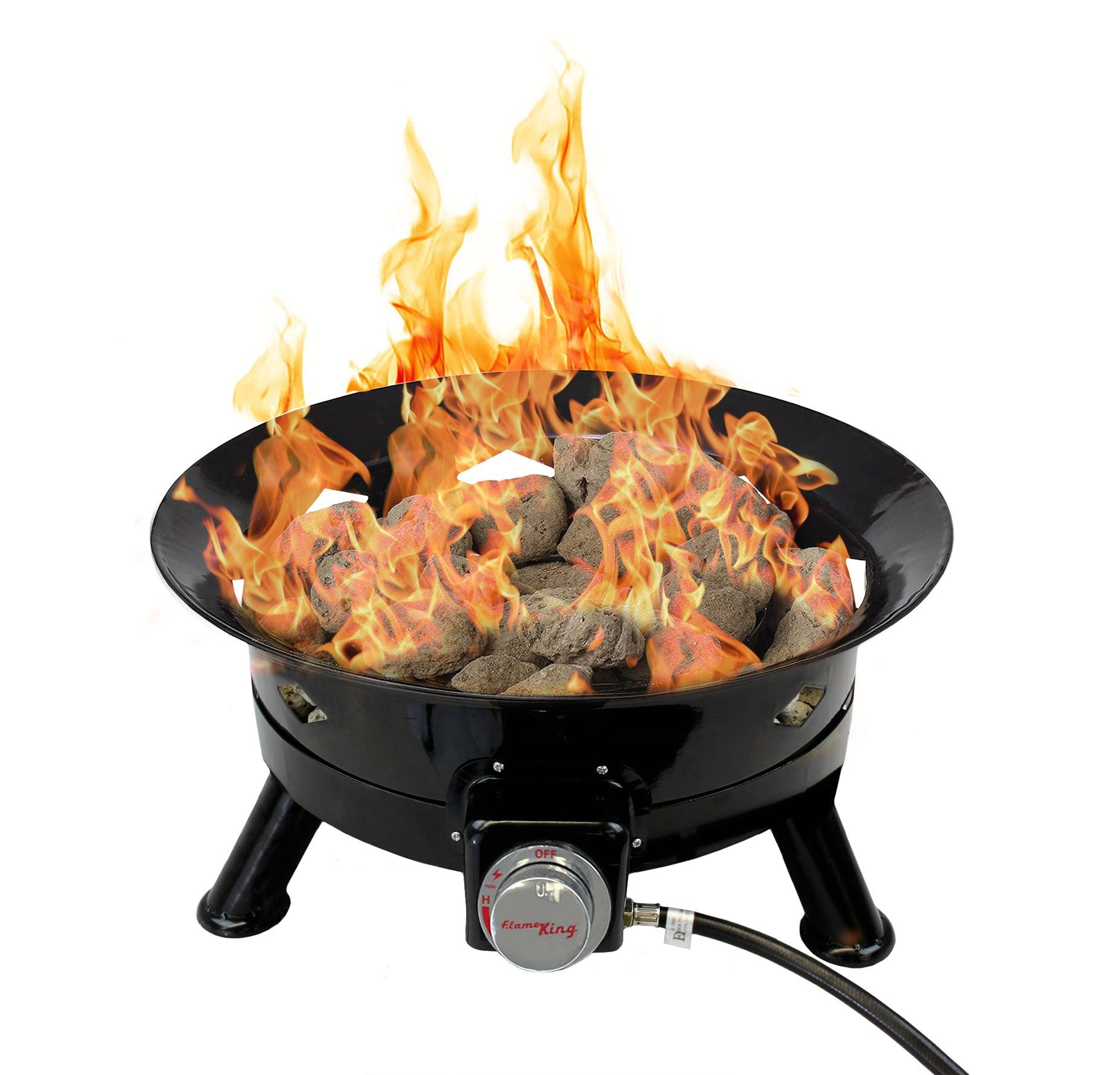 Flame King Outdoor Portable Propane Gas 24″ Fire Pit Bowl with Self Igniter Cover Carry Straps - Flame King