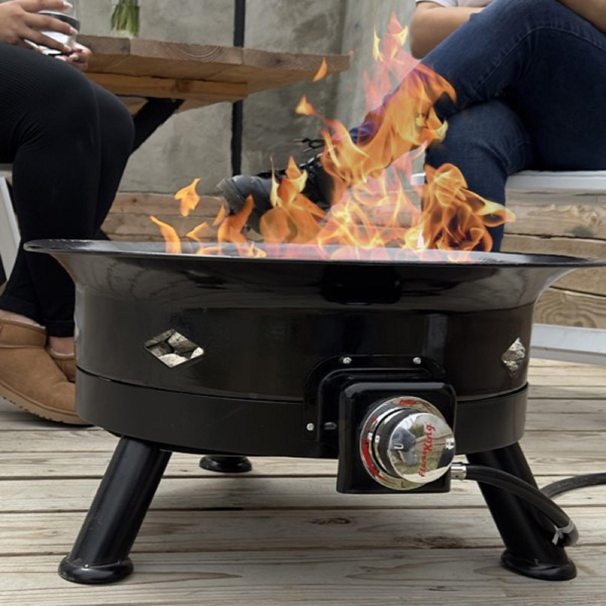 Flame King Outdoor Portable Propane Gas 24″ Fire Pit Bowl with Self Igniter Cover Carry Straps - Flame King