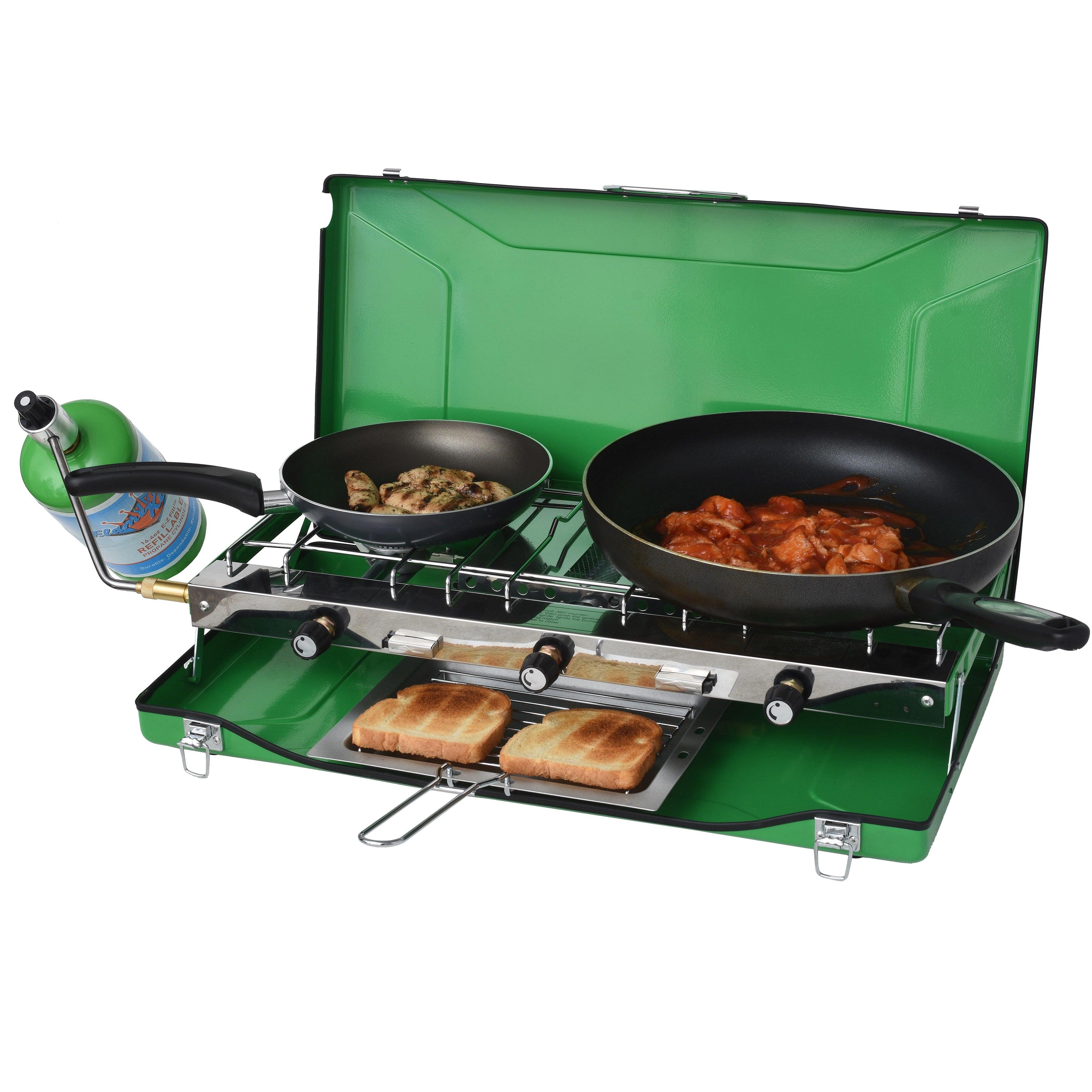 Flame King Portable 3 Burner Propane Gas Camping Stove Toast Tray - Flame King