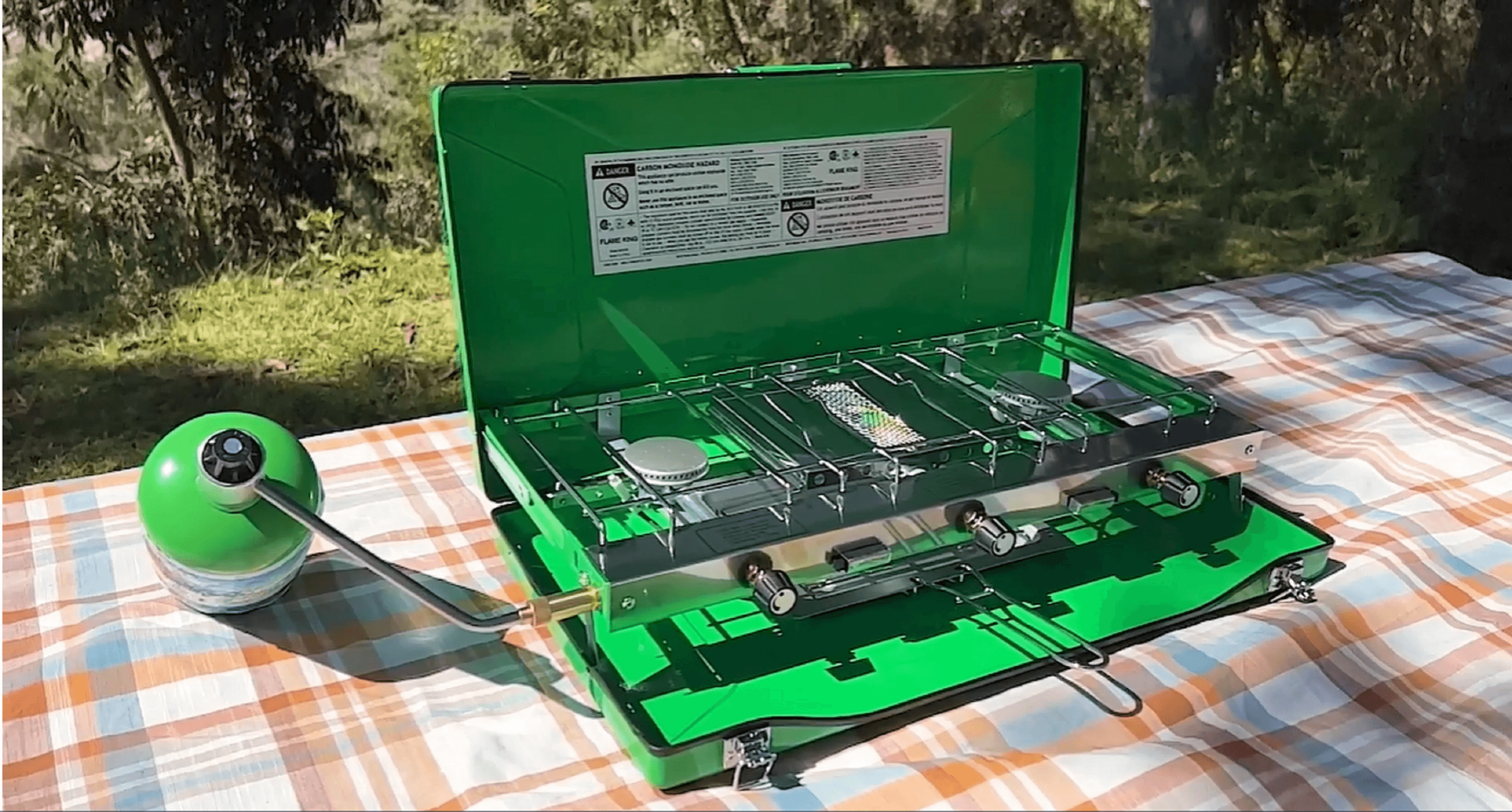 Camping Toast Rack Portable 3 Burner Grill Propane Gas Camping Stove Toast Tray - Flame King