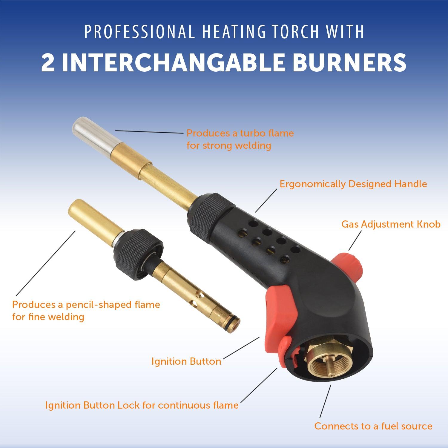 Propane Gas Blow Torch with Push Button Igniter & 2 Interchangeable ...