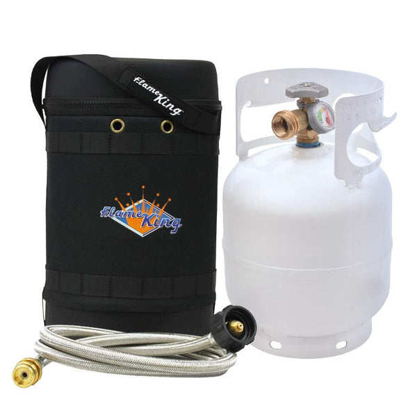 Flame King Propane Gas Hauler Kit 5lb Gauge Propane Tank, Adapter Hose and Insulated Protective Carry Case - Flame King